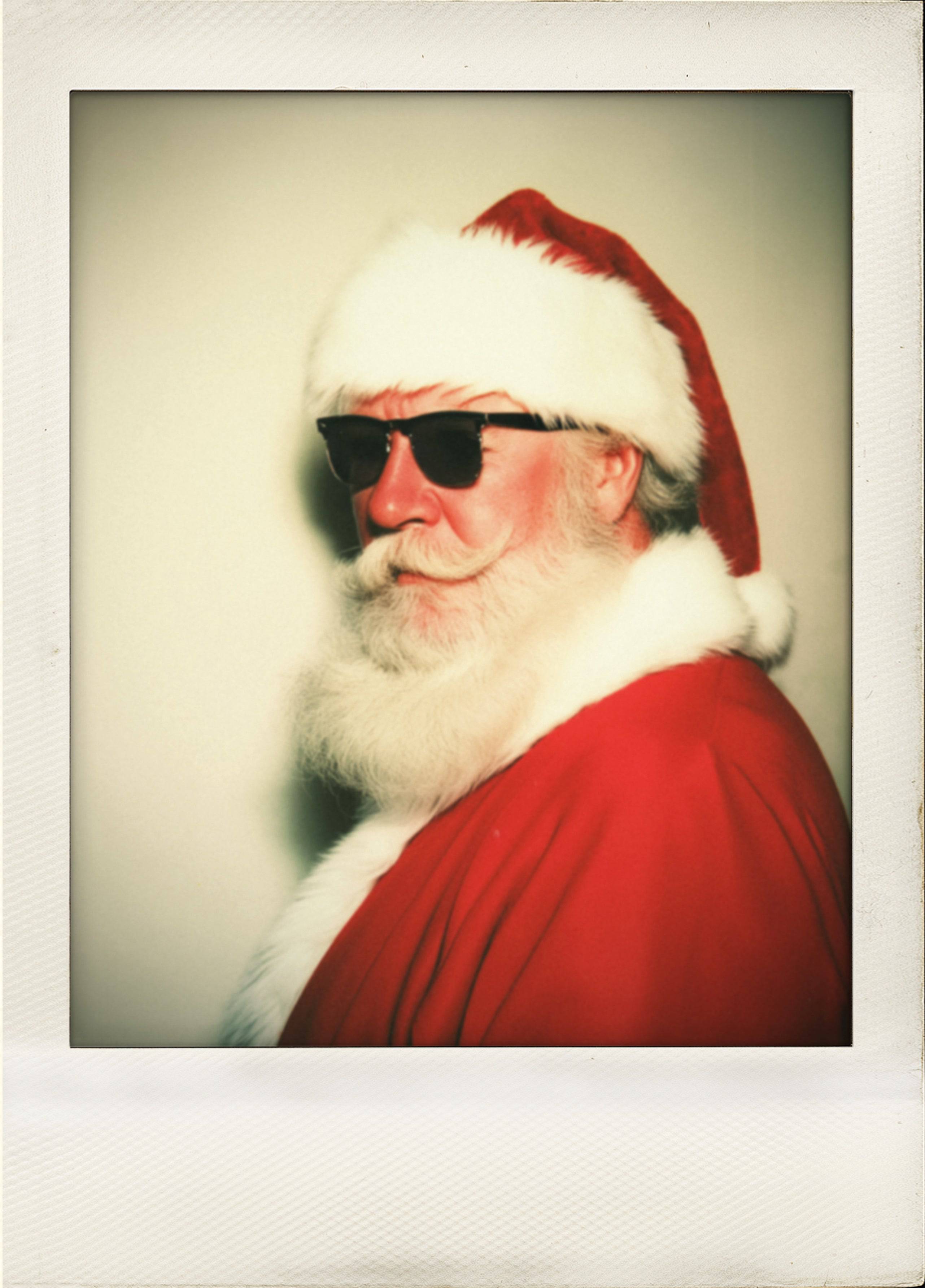 Retro Santa In Sunglasses Polaroid Christmas Card – Standard mm x mm
