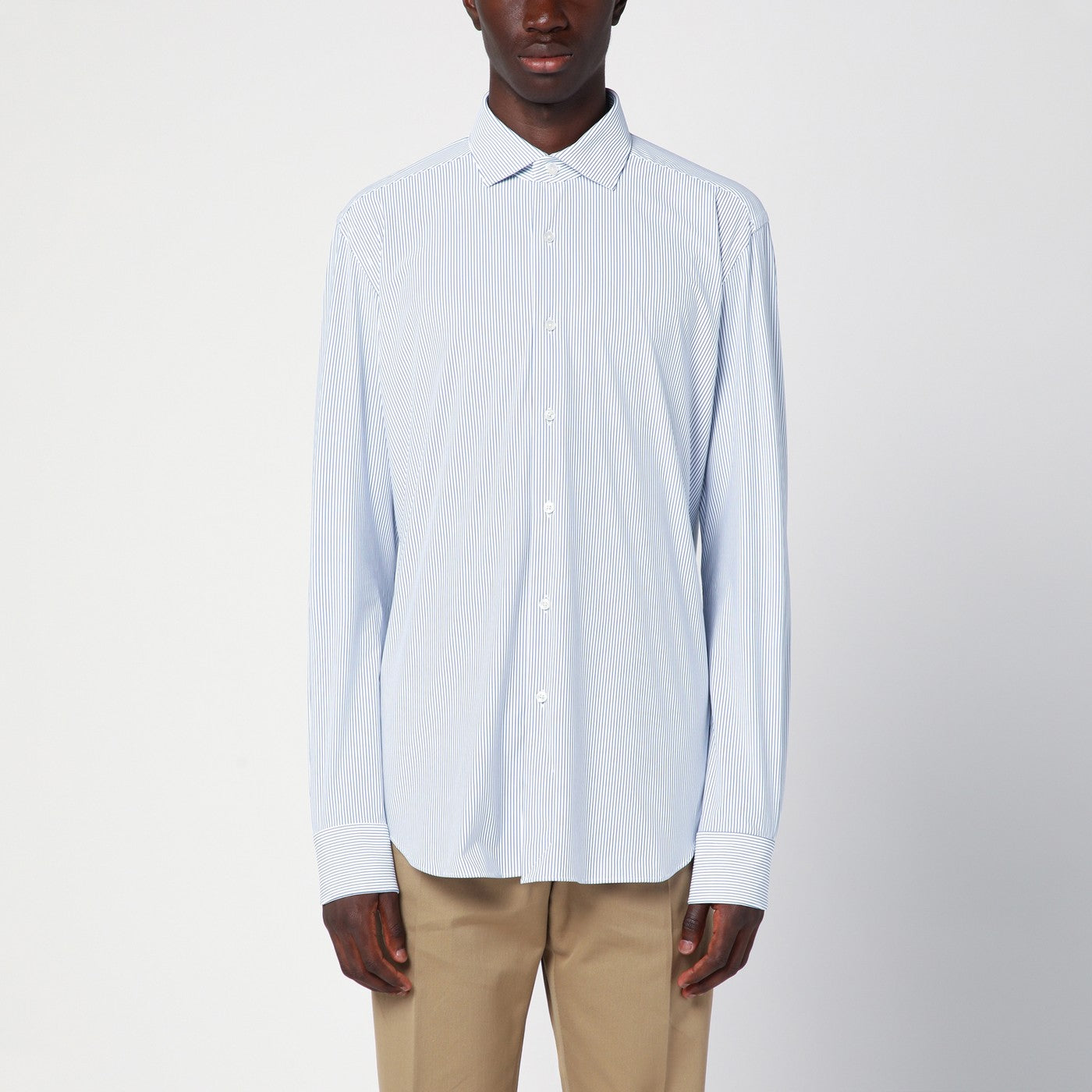 Striped blue poplin Active shirt