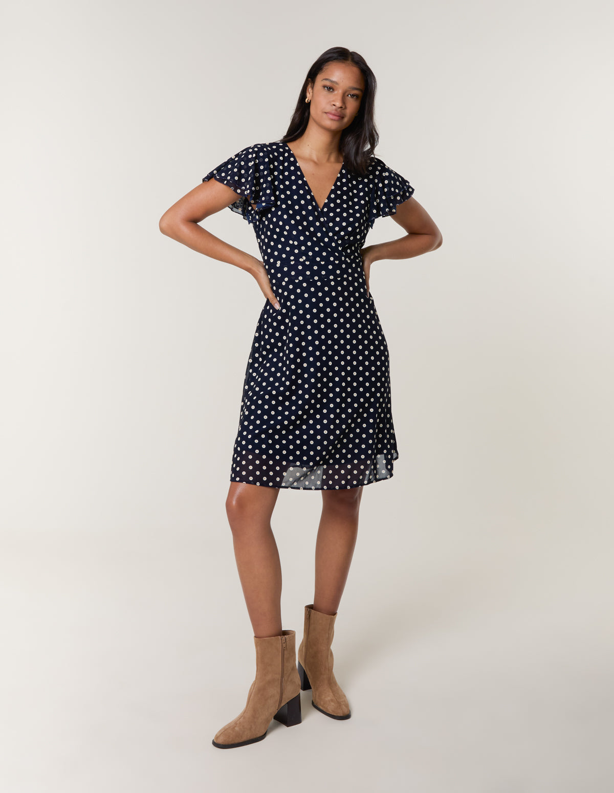 Polka Dot Mesh Frill Sleeve Wrap Dress With Tie Waist – S NAVY