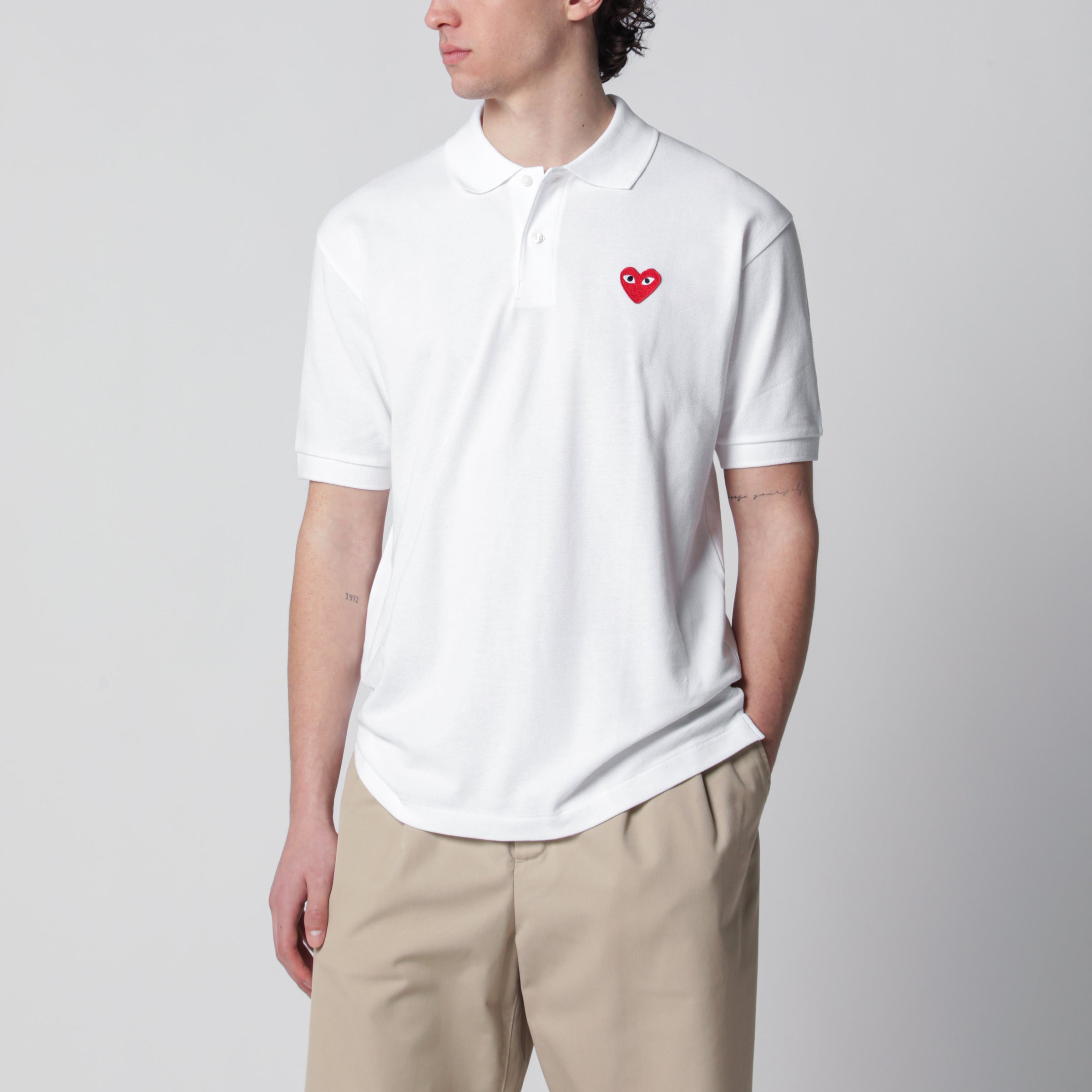 White Red Heart cotton polo shirt