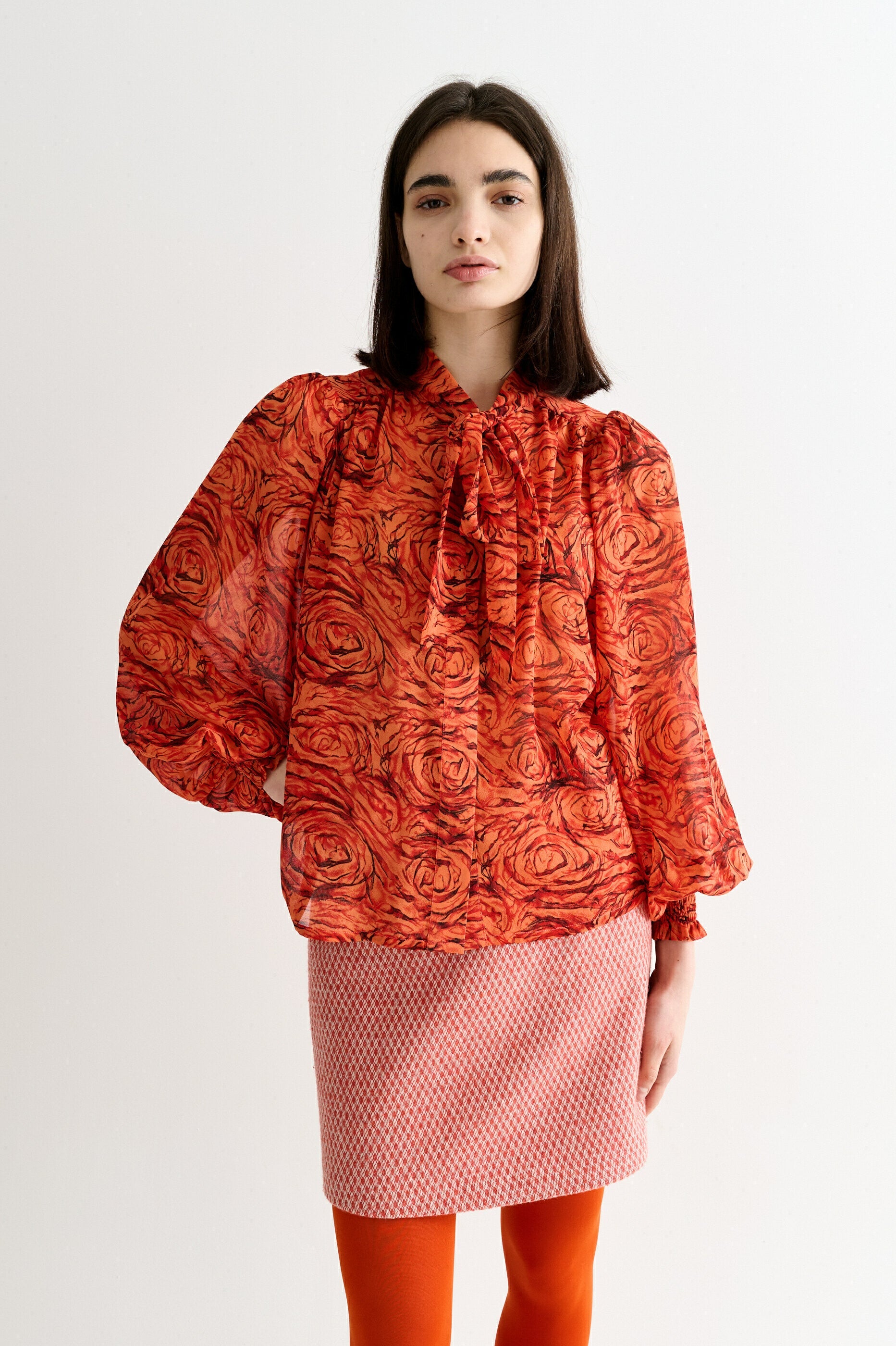 Boo Rosechild Tie Neck Blouse Apricot