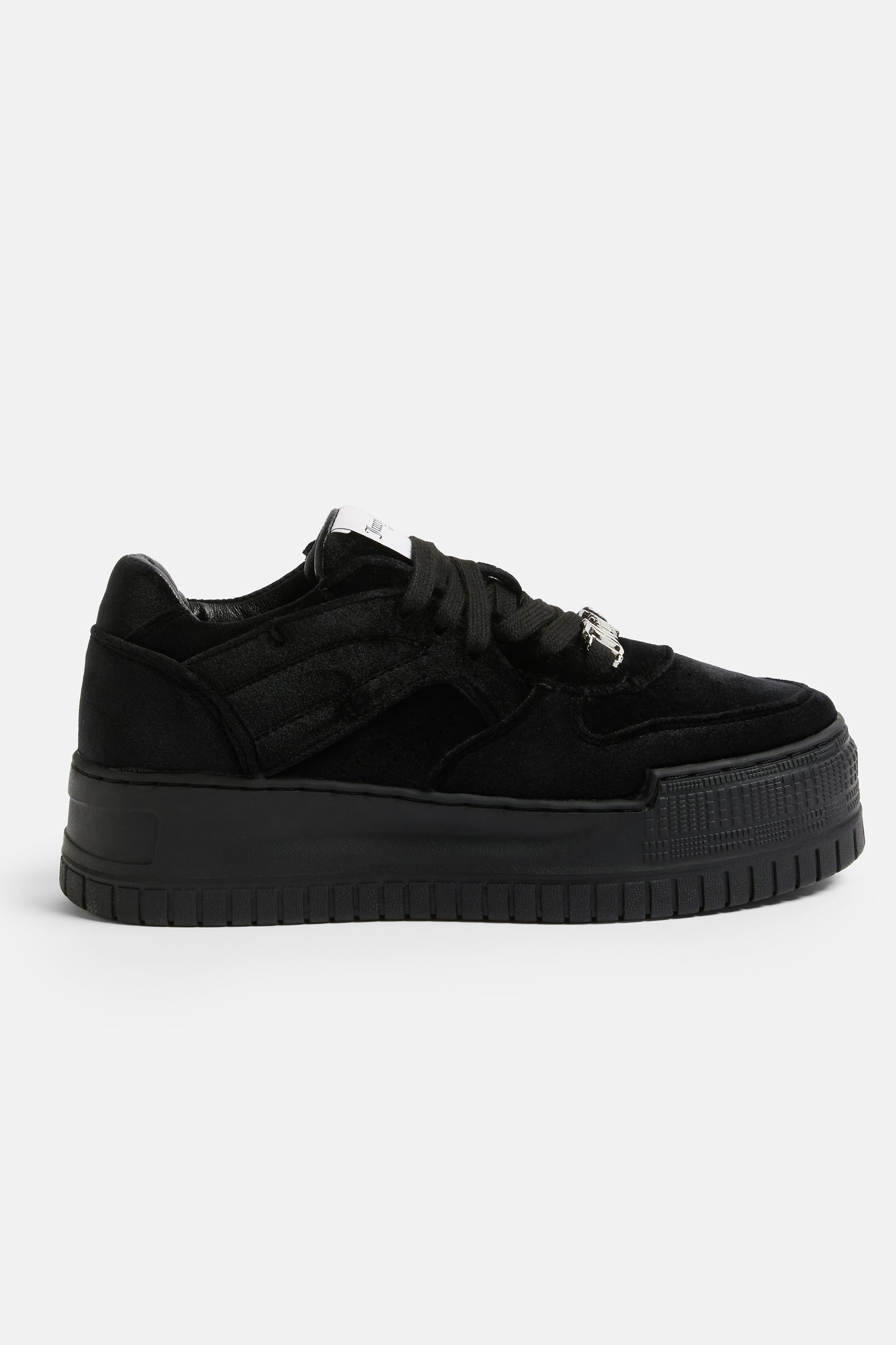 BLACK STACKED VELVET SNEAKER – Black
