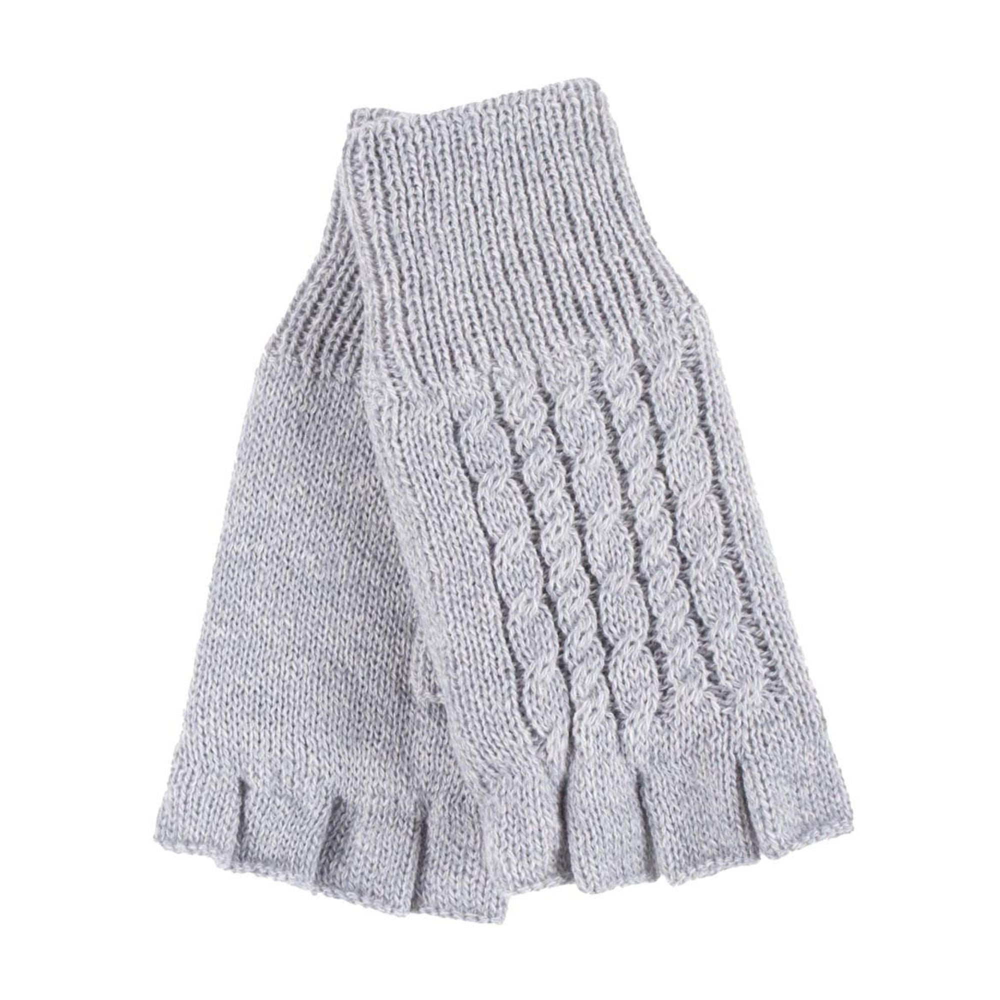 Ladies Cable Knitted Winter Thermal Fingerless Gloves – One Size Light Grey