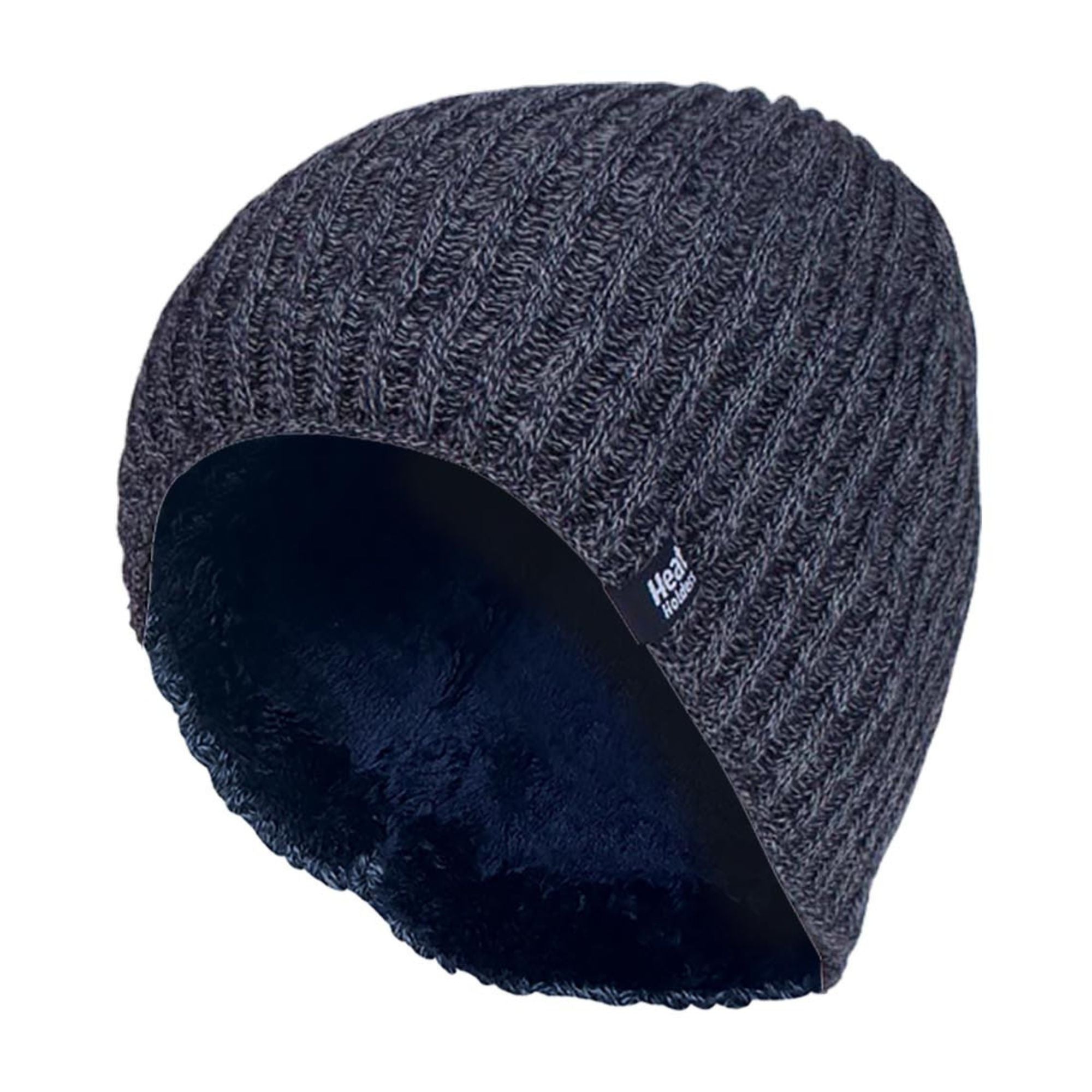 Mens Soft Fleece Lined Thermal Ribbed Beanie Hat – One Size Navy