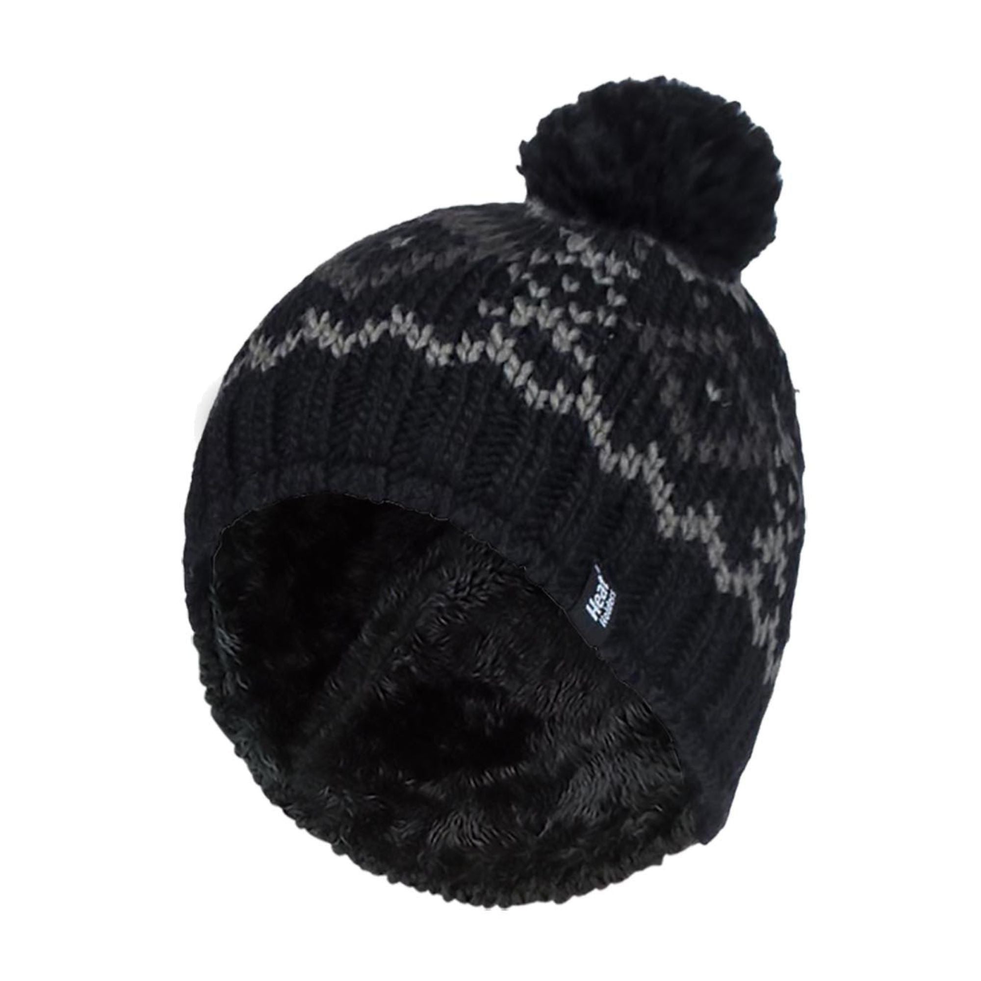 Mens Fleece Lined Thermal Winter Warm Beanie Bobble Hat with Pom Pom – One Size Black Charcoal