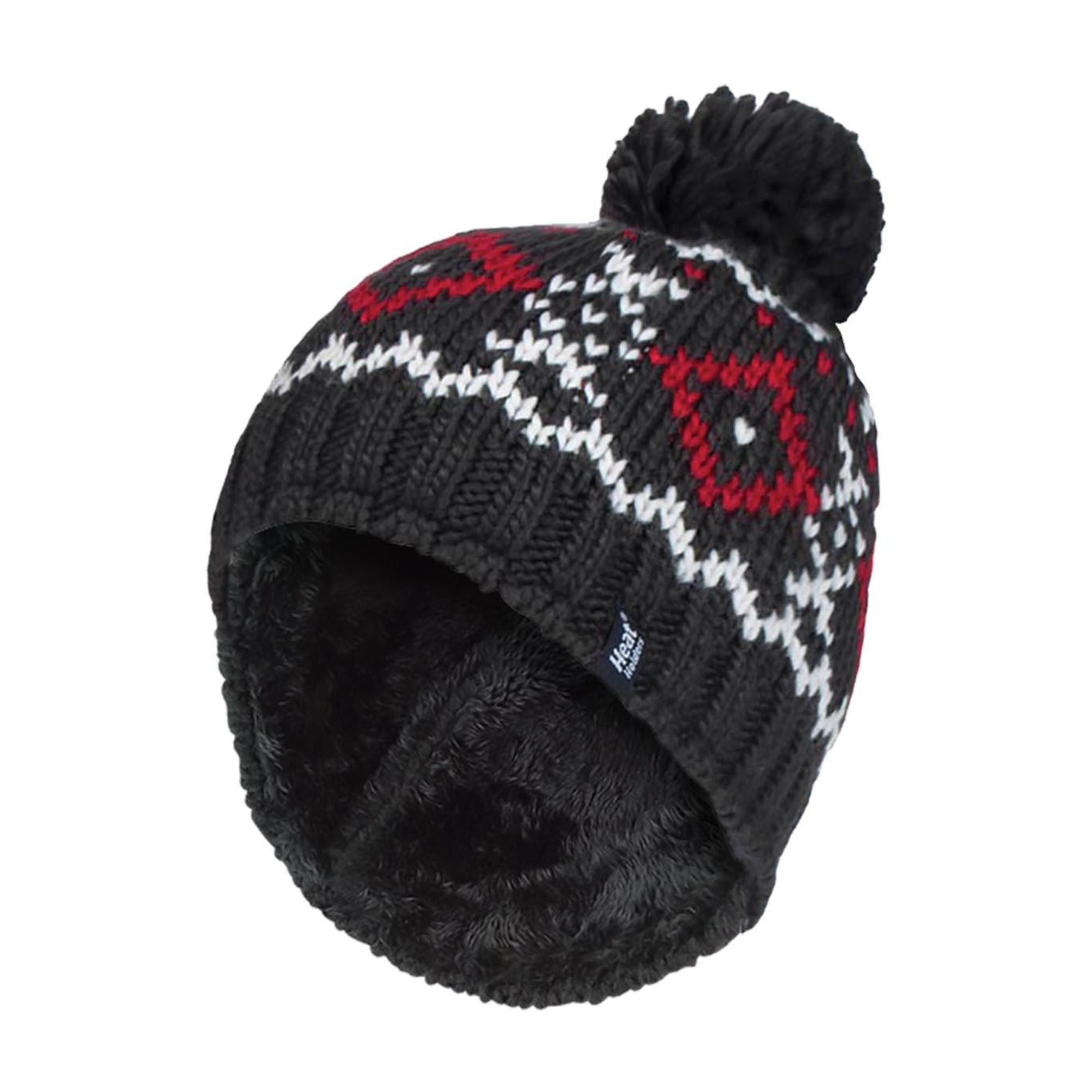 Mens Fleece Lined Thermal Winter Warm Beanie Bobble Hat with Pom Pom – One Size Charcoal Red