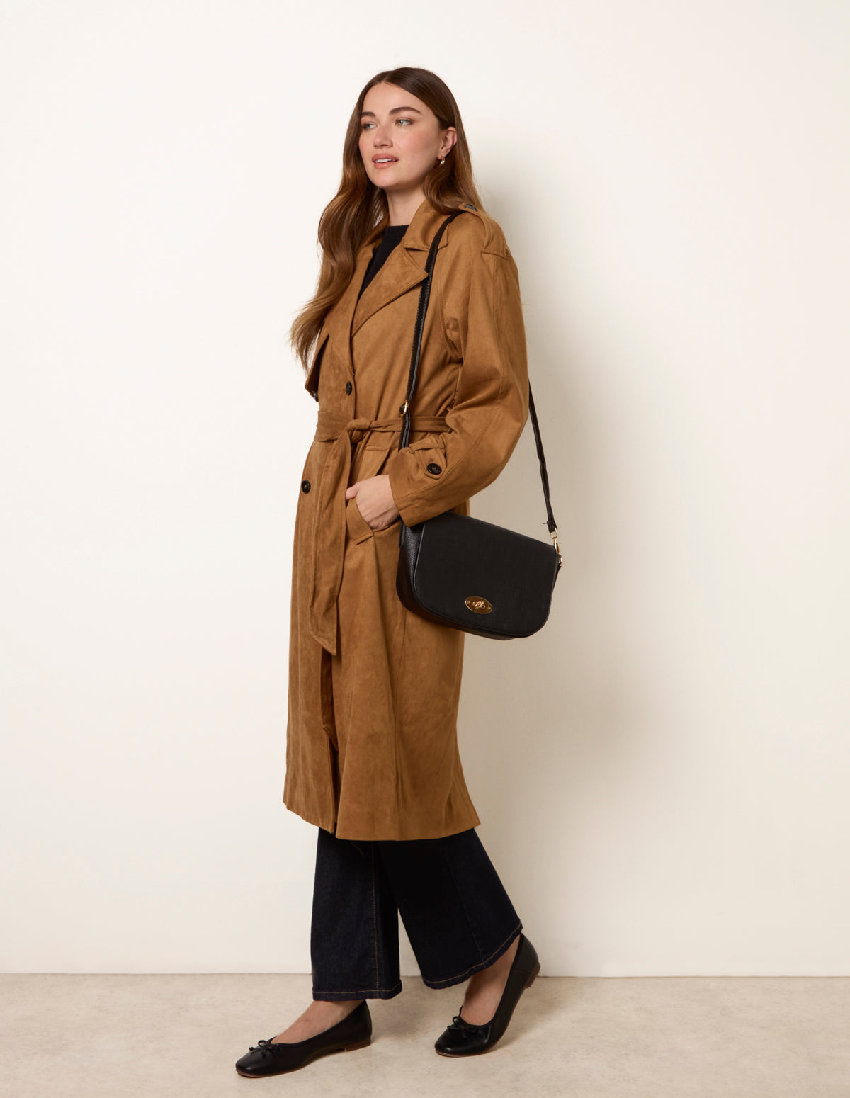 Suedette Trench Coat – TAN