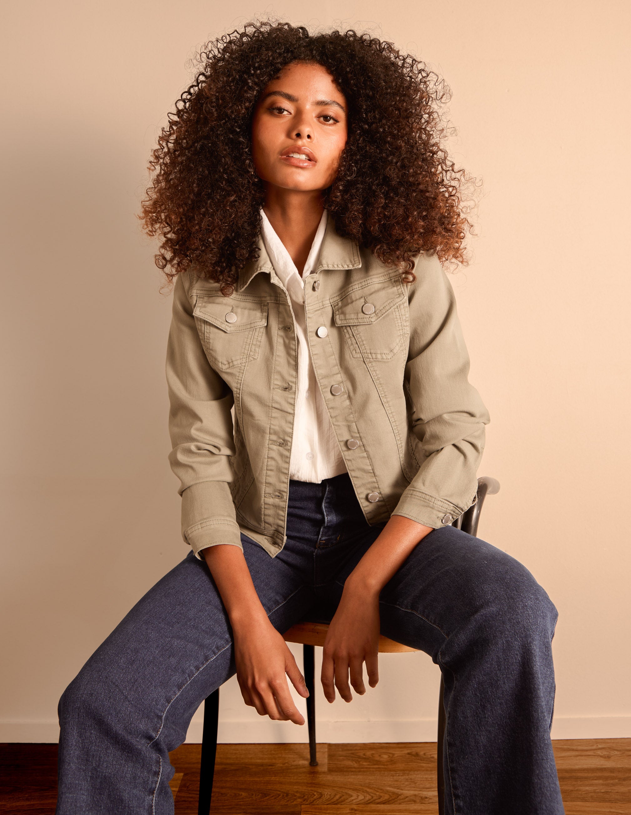 Stretch Denim Jacket – LIGHT KHAKI