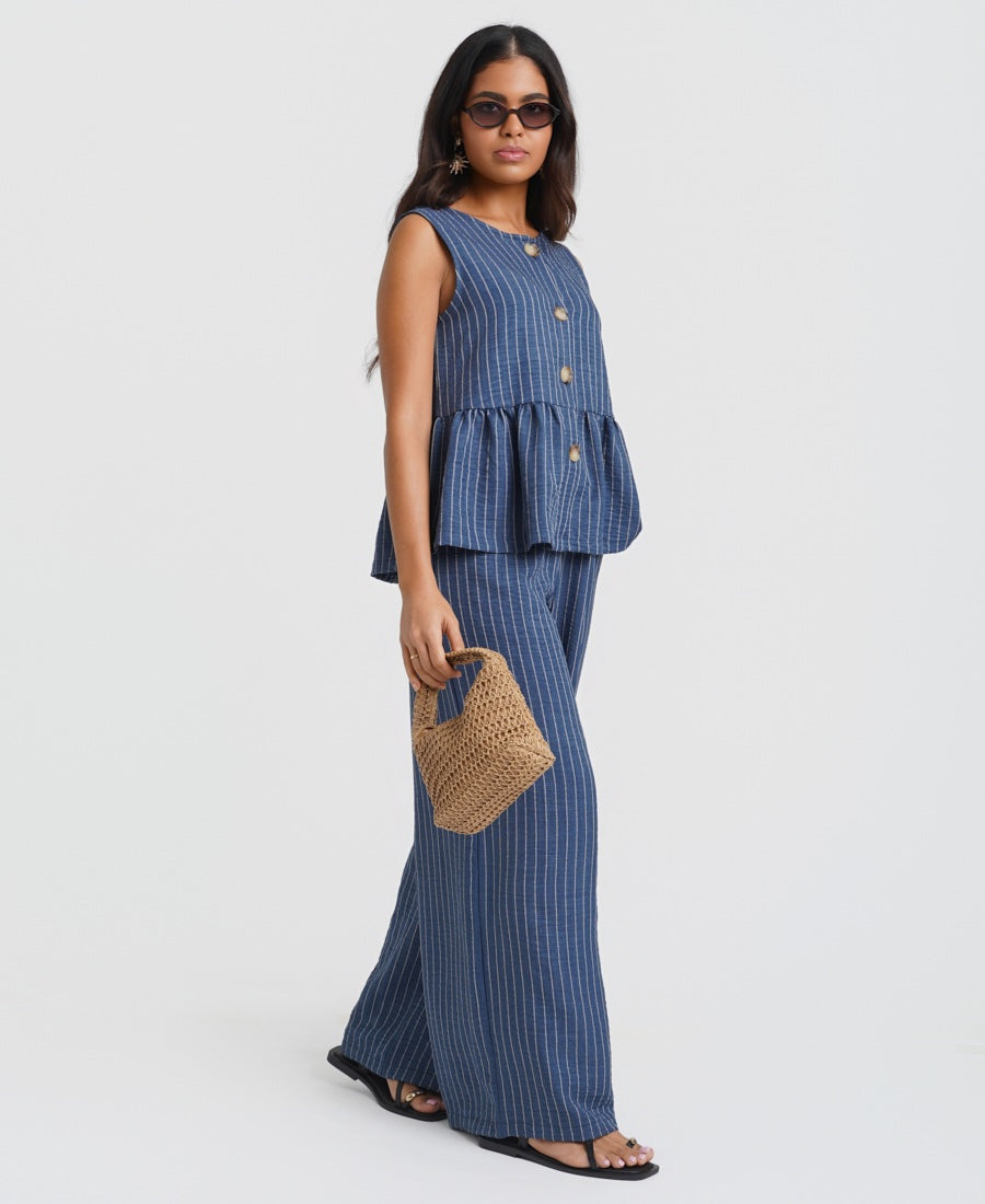 Blue Stripe Wide Leg Trousers Blue Stripe Wide Leg Trousers