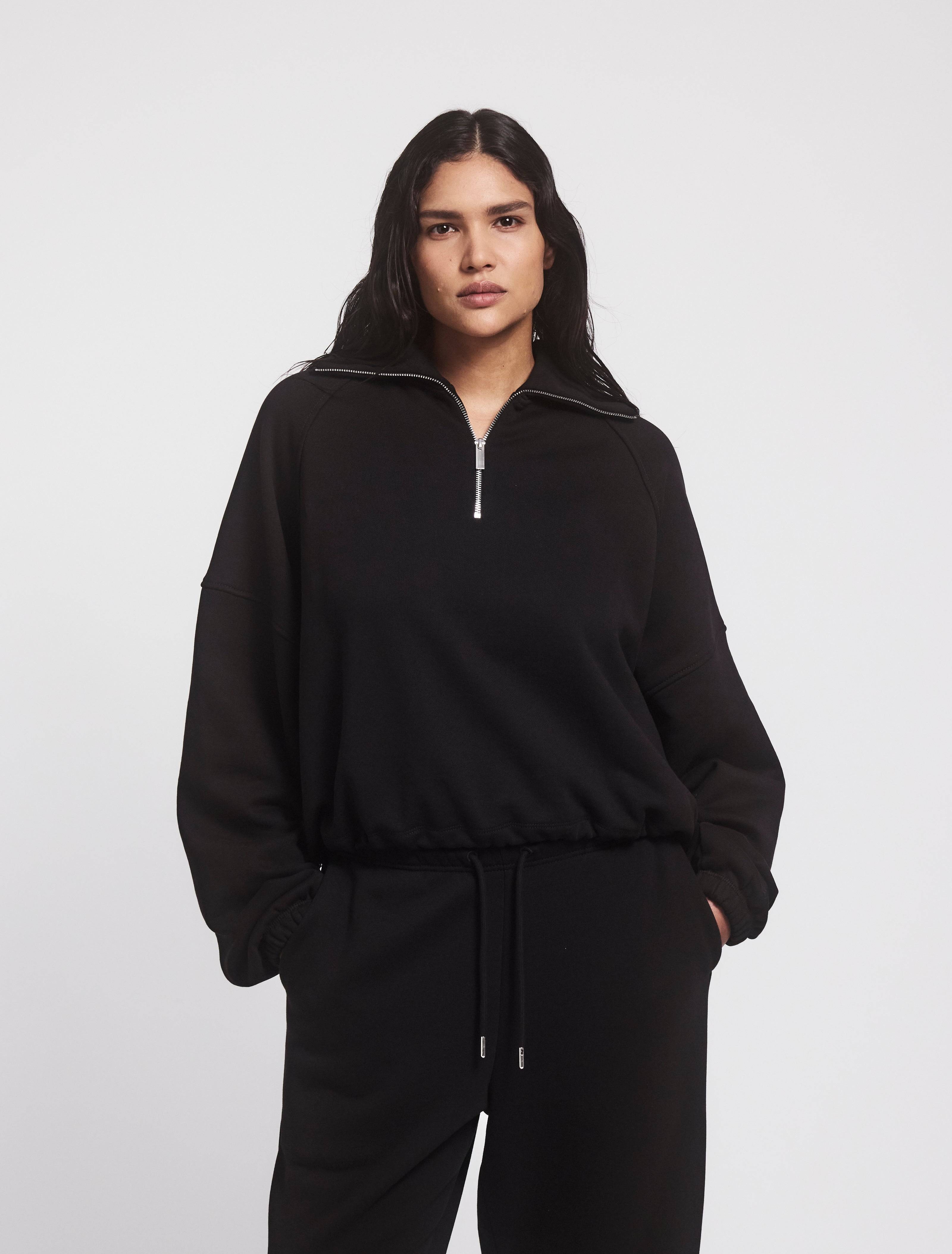 Classic Half Zip Sweatshirt in Black – Organic Cotton Ninety Percent