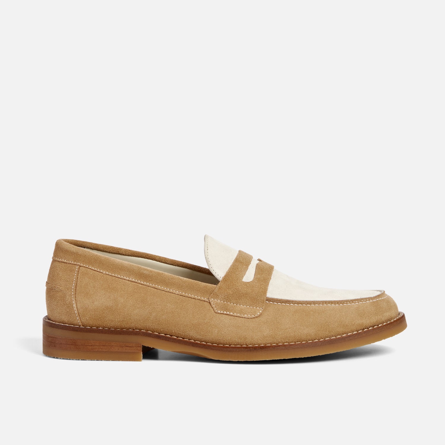 Duke + Dexter, Men’s Wilde Beige + White Suede Penny Loafer – Men’s, Size Duke + Dexter, Men’s Wilde Beige + White Suede Penny Loafer – Men’s, Size