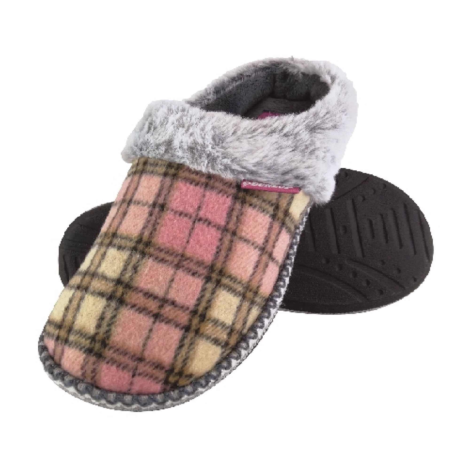 Ladies Cosy Memory Foam Open Back Knitted Slippers Sizes – Pink Checked
