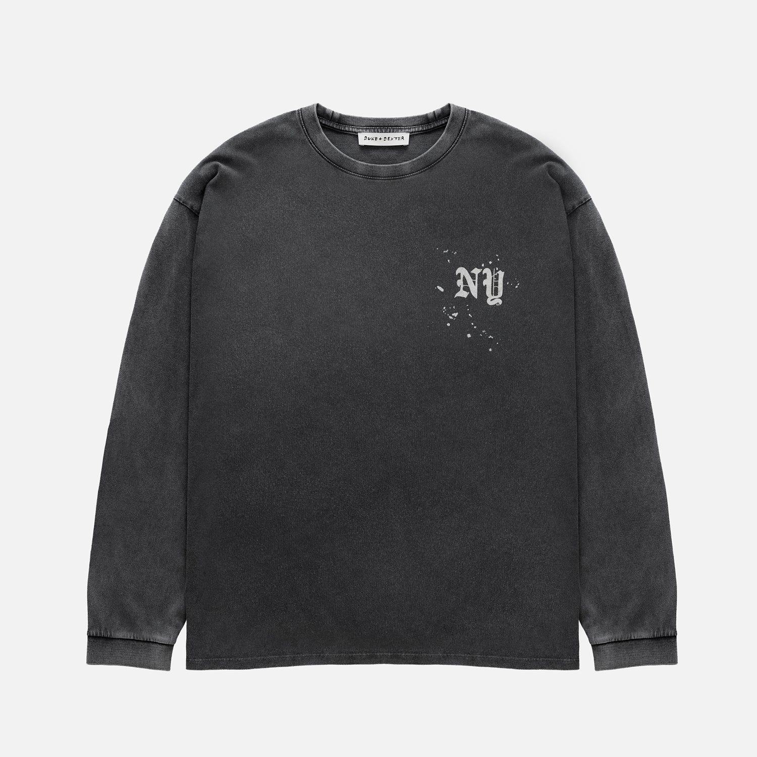 Duke + Dexter, Men’s NY Paint Splatter Washed Grey Long Sleeve Top, Size Duke + Dexter, Men’s NY Paint Splatter Washed Grey Long Sleeve Top, Size