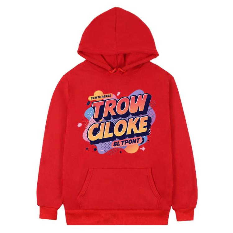 Orange Alphabet Printed Fleece Hooded Sweatshirt Print On Your Demand, , S, M, L, , X, XX – S Red