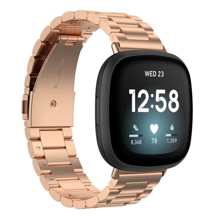 xDfind Three Beads Quick Release Metal Watch Band, For Fitbit Charge , For Fitbit Inspire , – For Fitbit Versa Sense Rose Gold