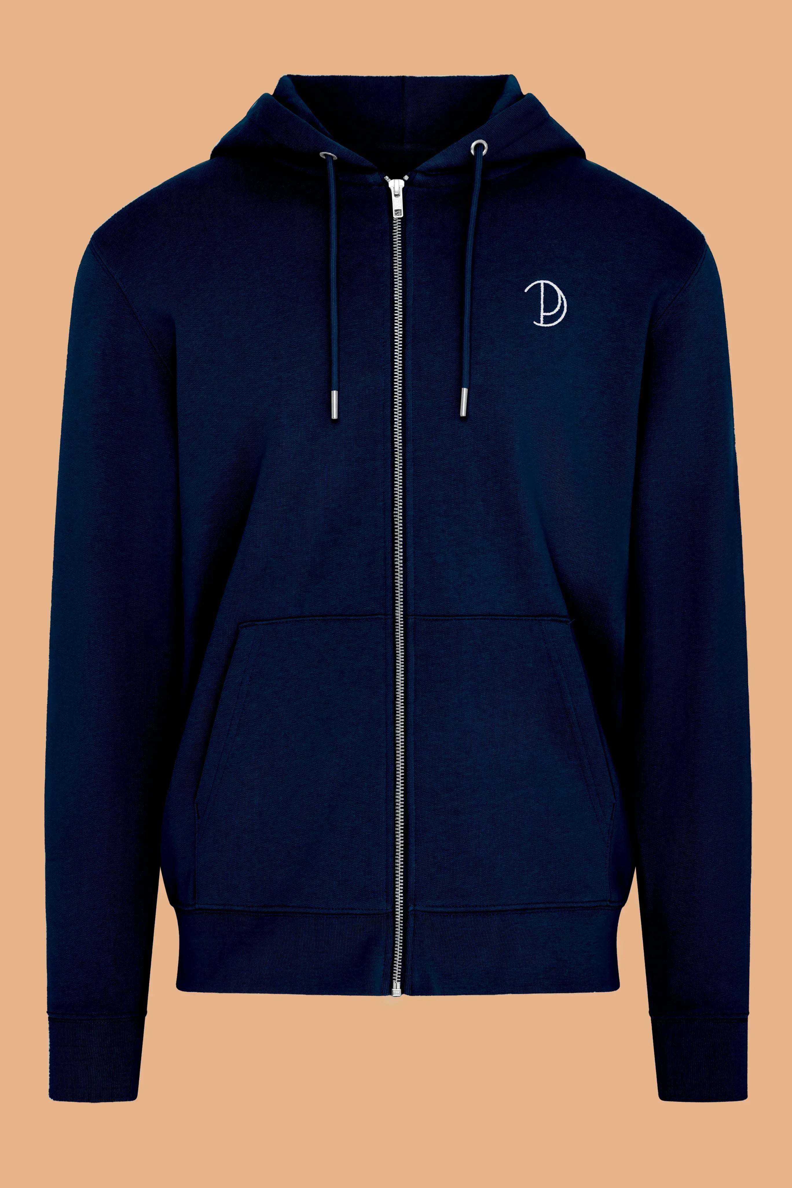 Embroidered P Zip-Up Hoodie – French Navy Small