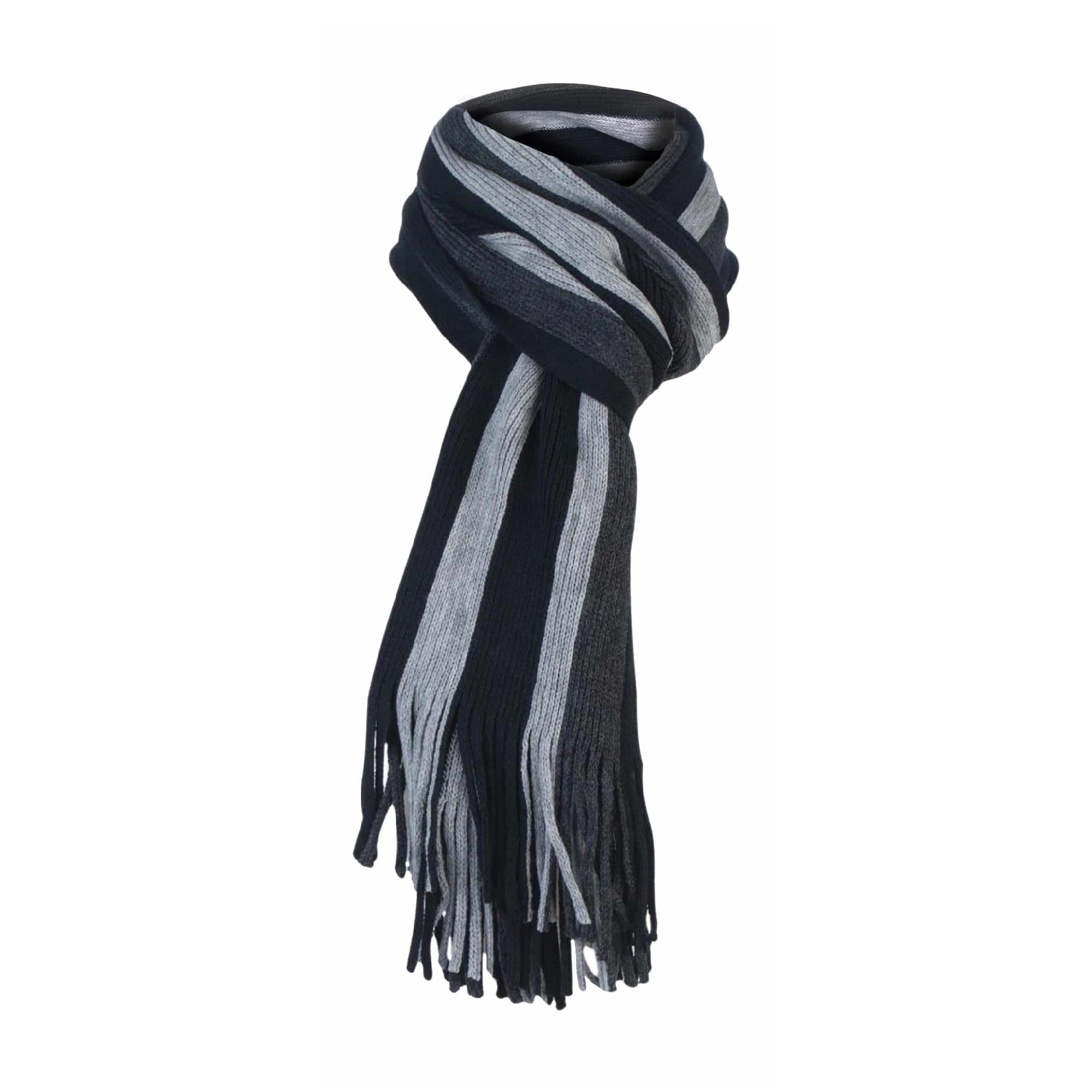 Mens Italian Inspired Warm Knitted Striped Winter Scarf – One Size BlackGrey Mix