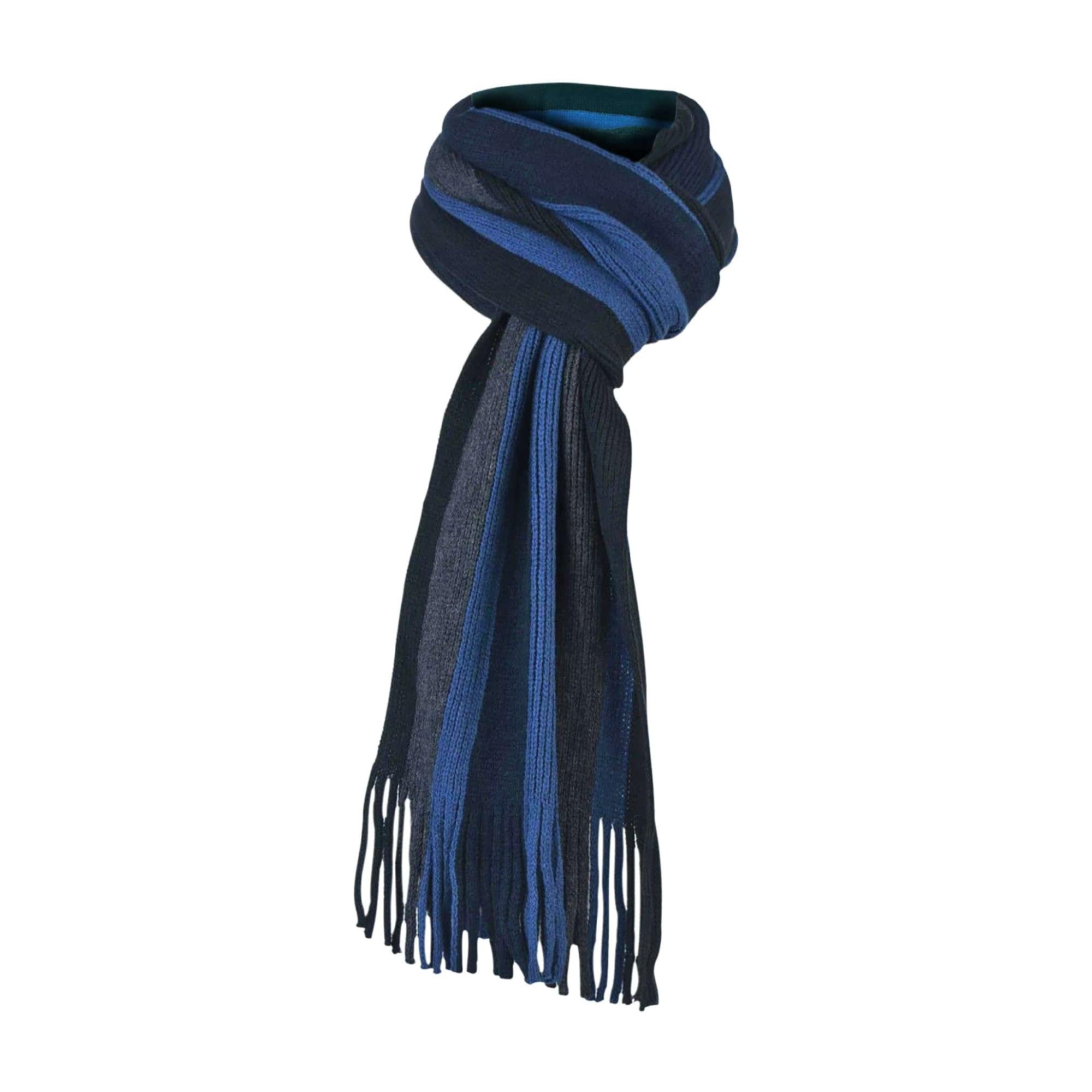 Mens Italian Inspired Warm Knitted Striped Winter Scarf – One Size Blue Wide Stripe