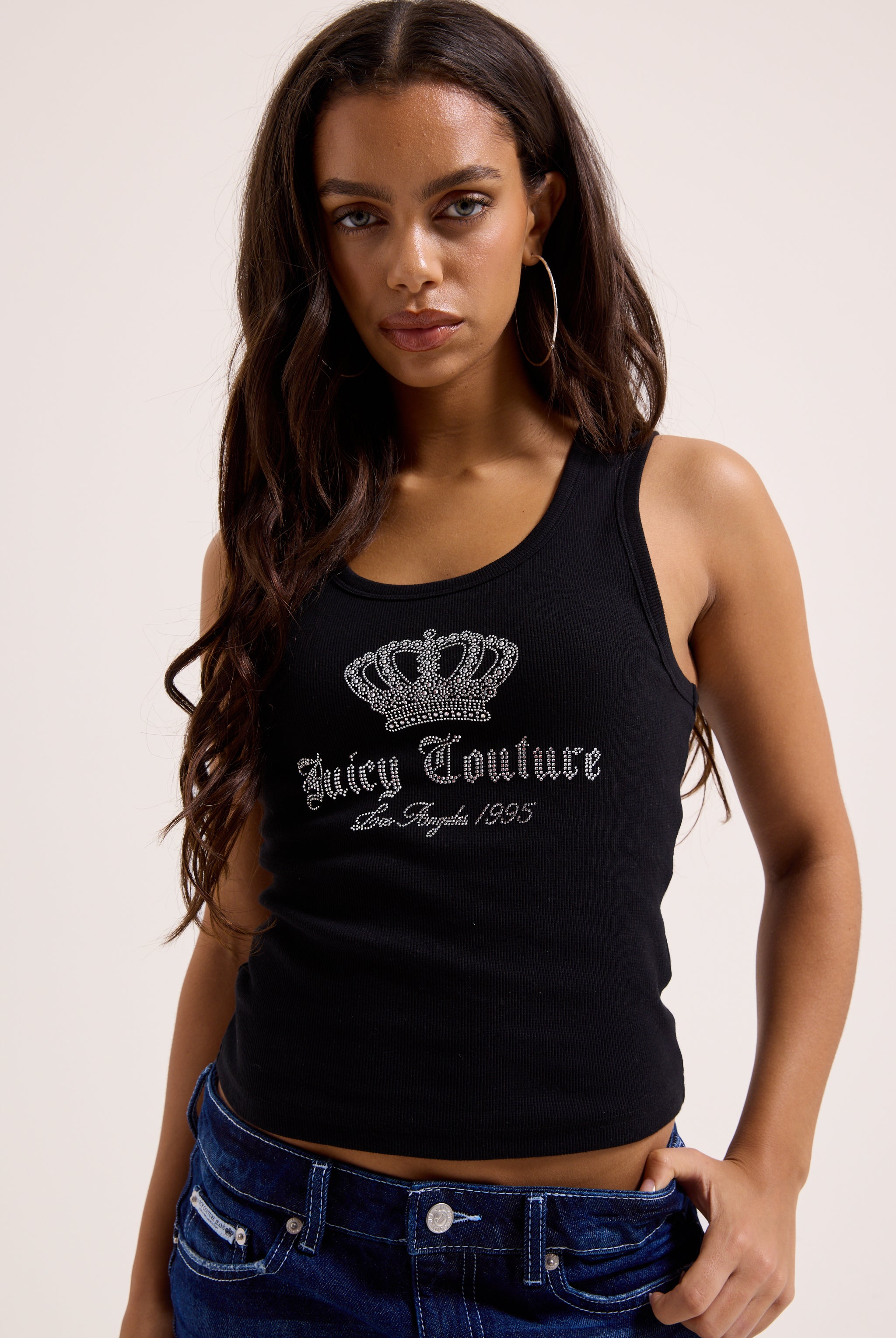 BLACK RIBBED DIAMANTÉ CROWN VEST – XX Black