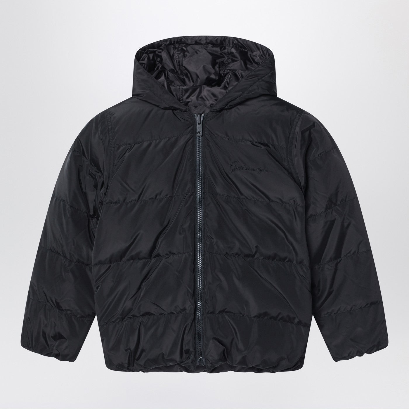 Black puffer jacket with G print Black puffer jacket with G print