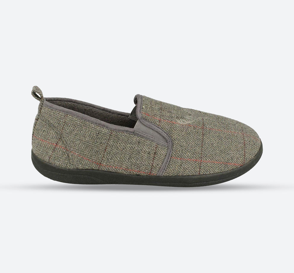 Mens Wide Fit Padders Huntsman Slippers, Grey Combi E
