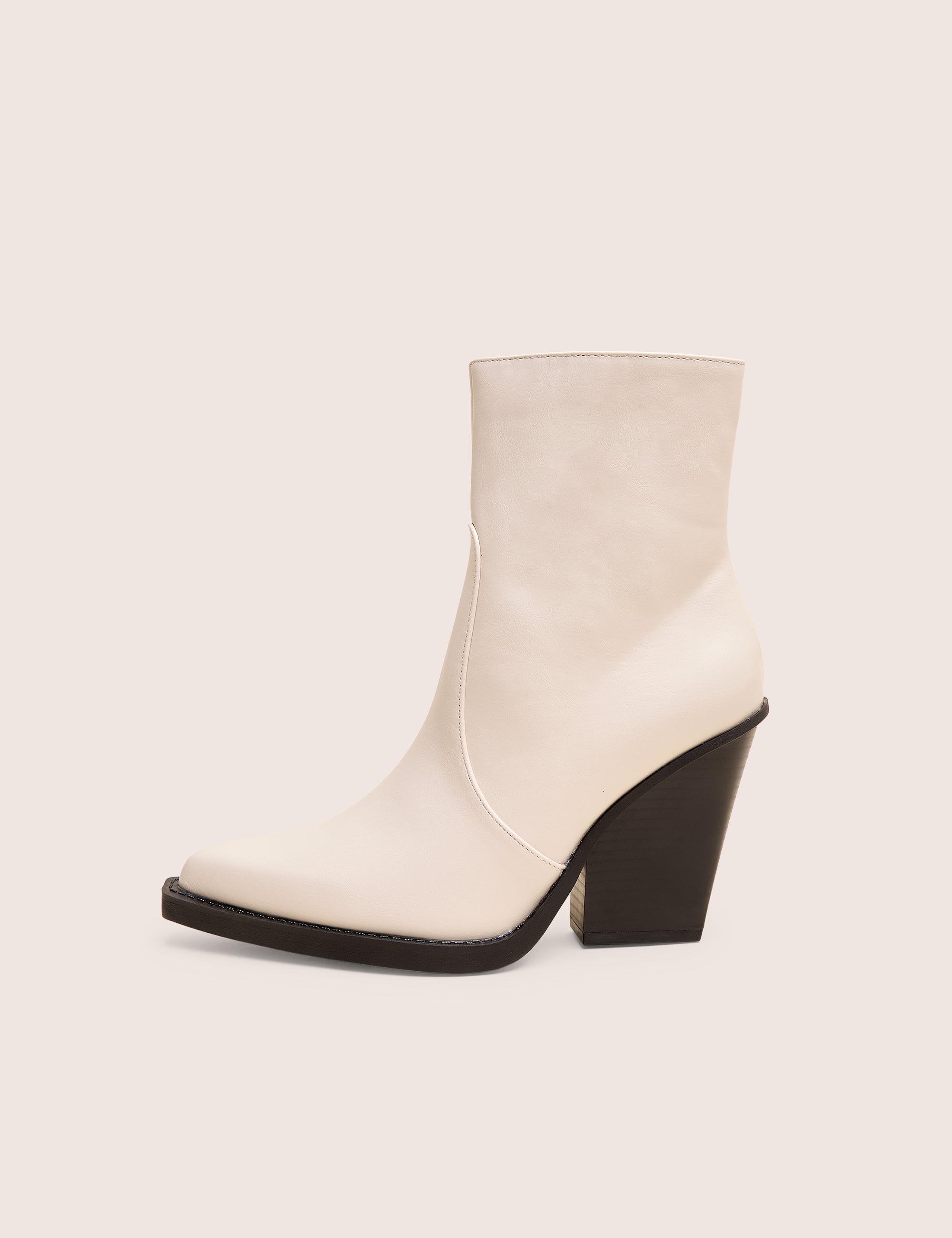 Jessie White Pu Western Black Contrast Sole Block Heeled Ankle Boots Jessie White Pu Western Black Contrast Sole Block Heeled Ankle Boots