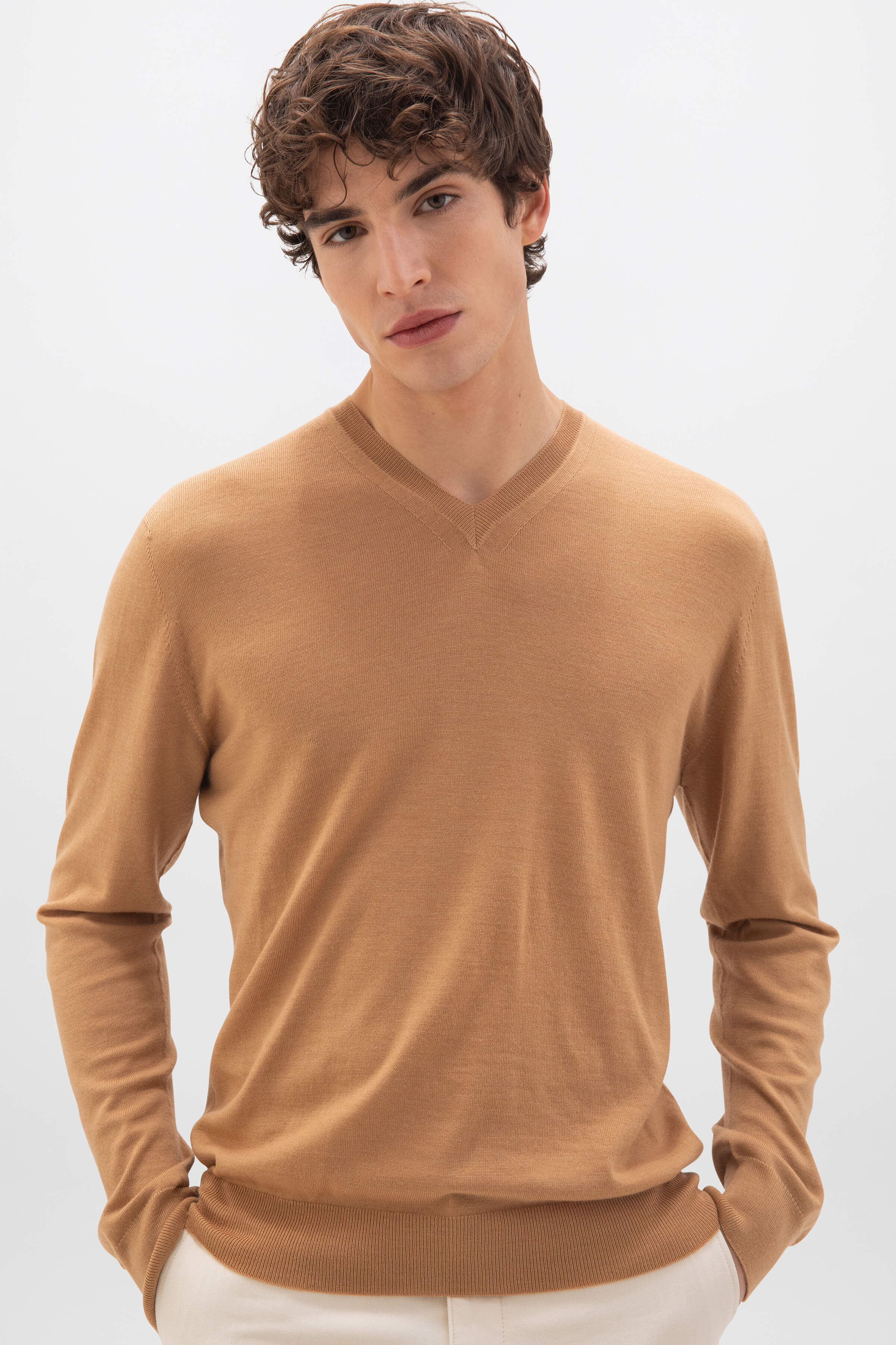Superfine Merino V Neck Camel Jumper Superfine Merino V Neck Camel Jumper