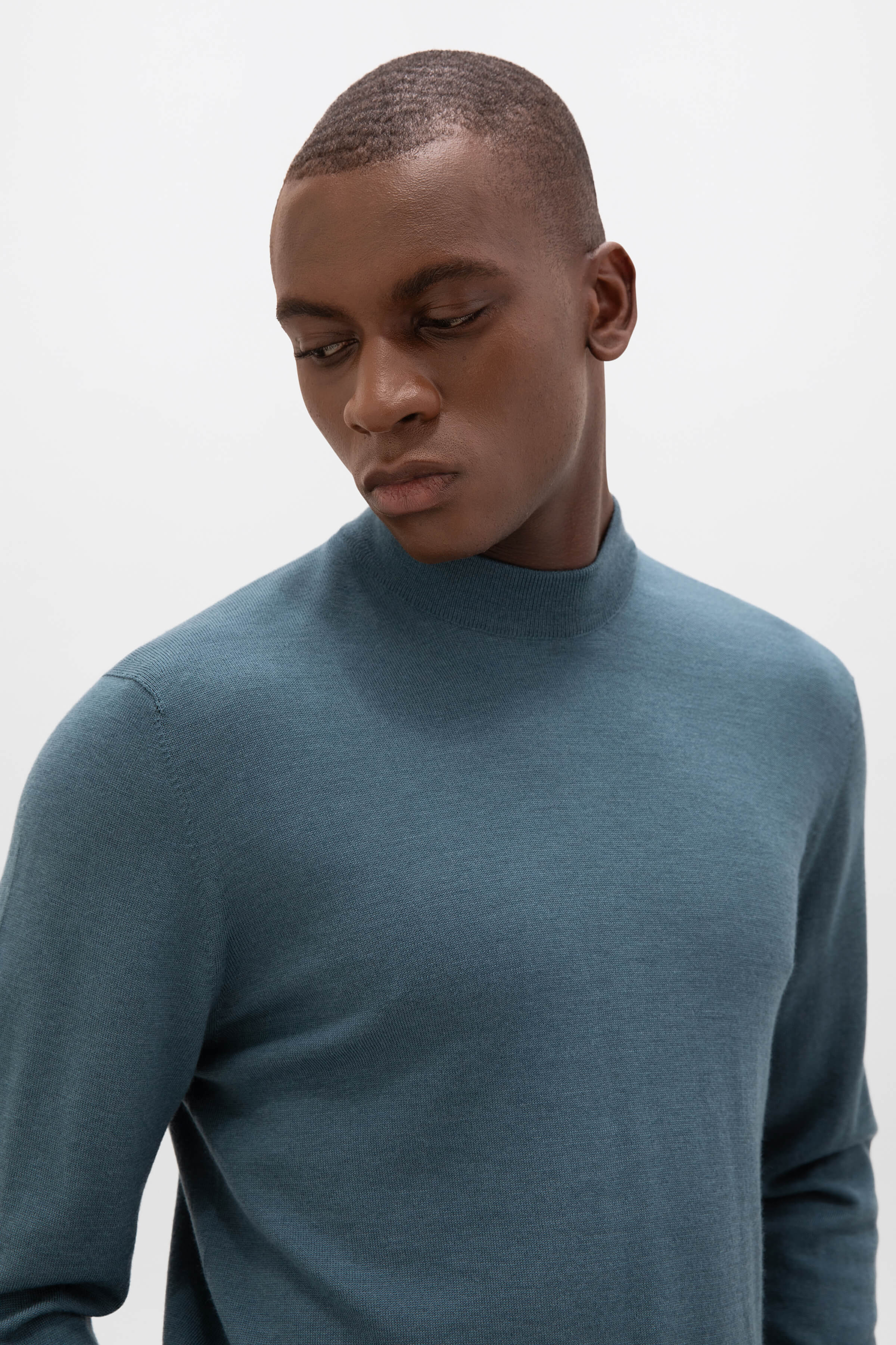 Mock Turtle Neck Blue Merino Jumper