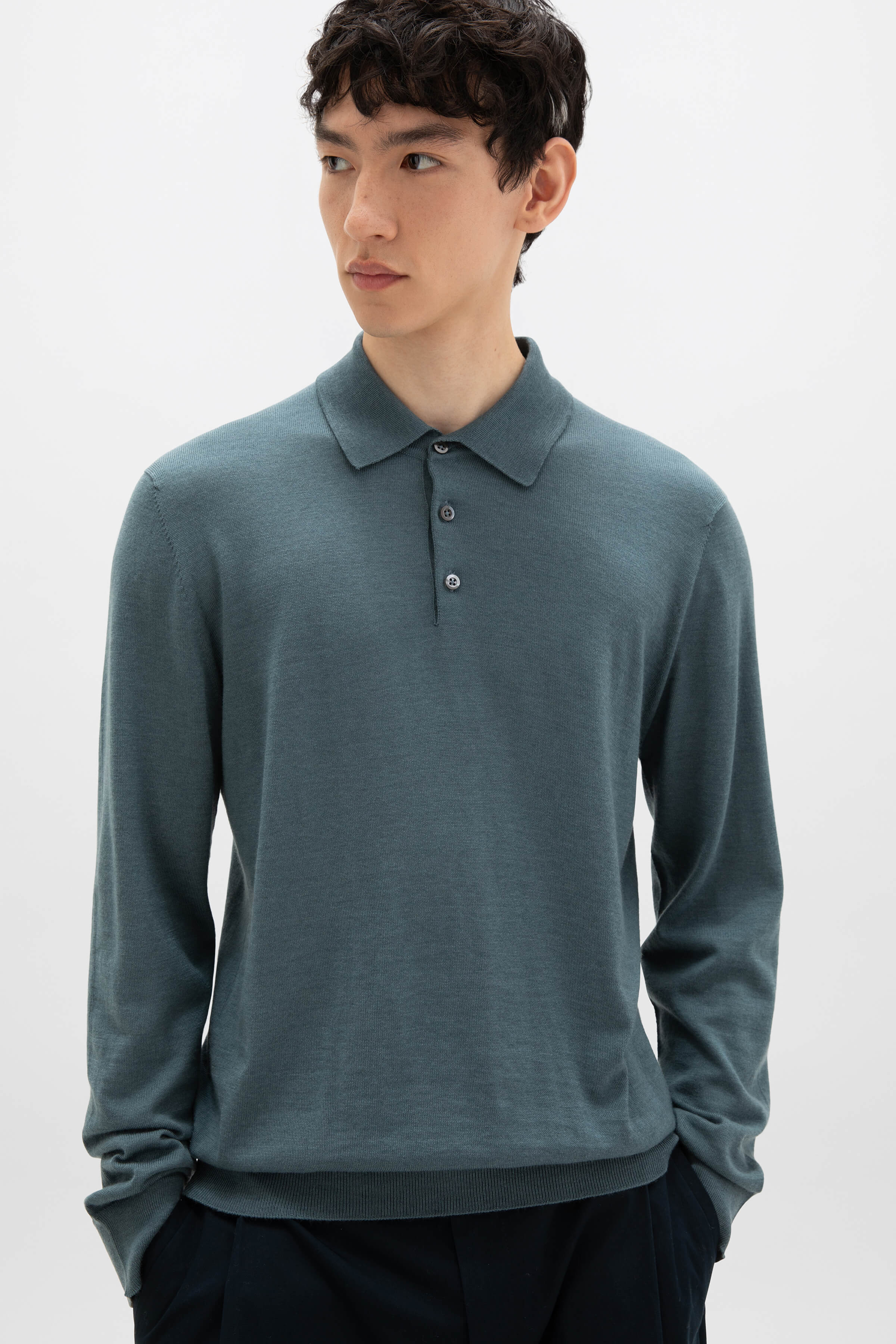Merino Long Sleeve Blue Polo Shirt Merino Long Sleeve Blue Polo Shirt