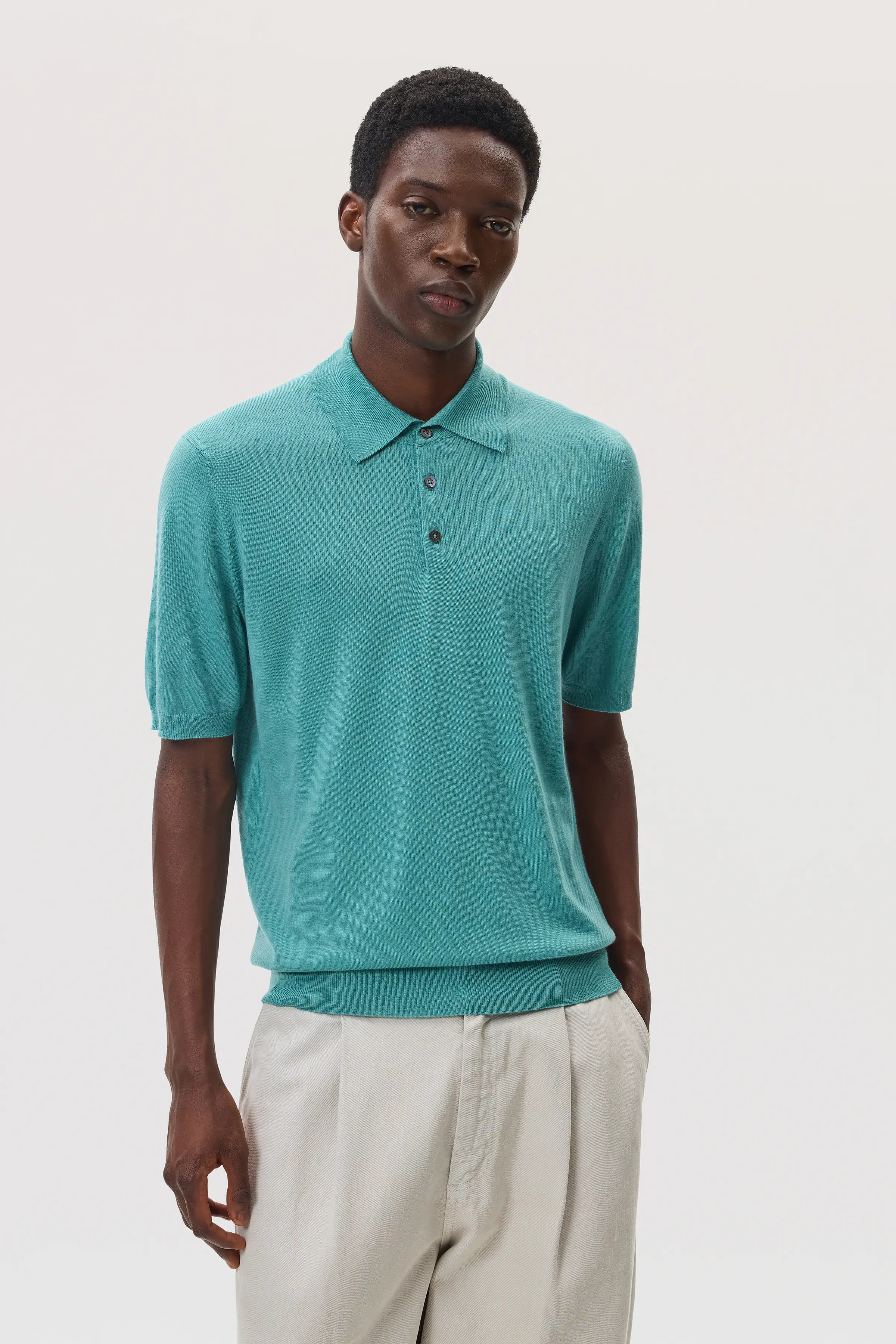 Superfine Merino Green Polo Shirt Superfine Merino Green Polo Shirt