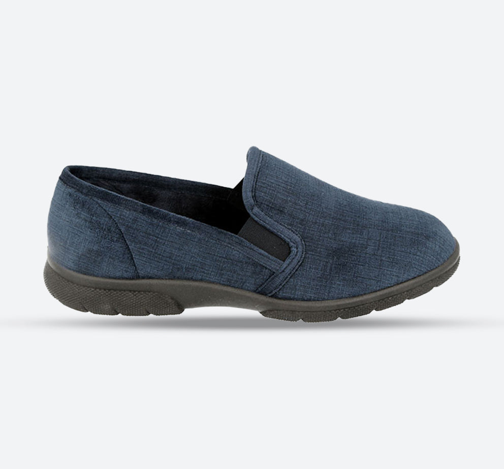 Mens Extra Wide Fit DB Kendal Slip On Slippers, Navy V E – E