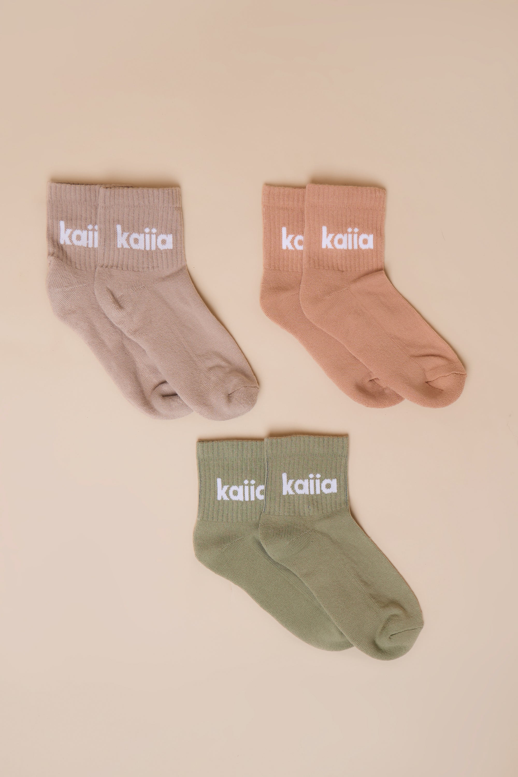 Pack of Three Kaiia Logo Socks Chalk, Eucalyptus & Clay Pink