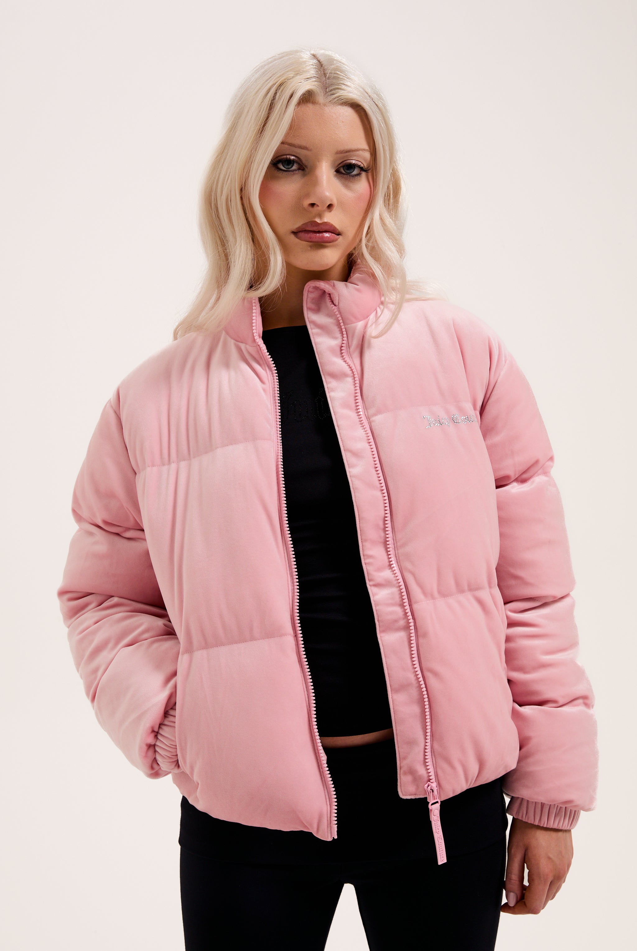 JUICY PINK VELOUR DIAMANTÉ PUFFER JACKET – Pink JUICY PINK VELOUR DIAMANTÉ PUFFER JACKET – Pink
