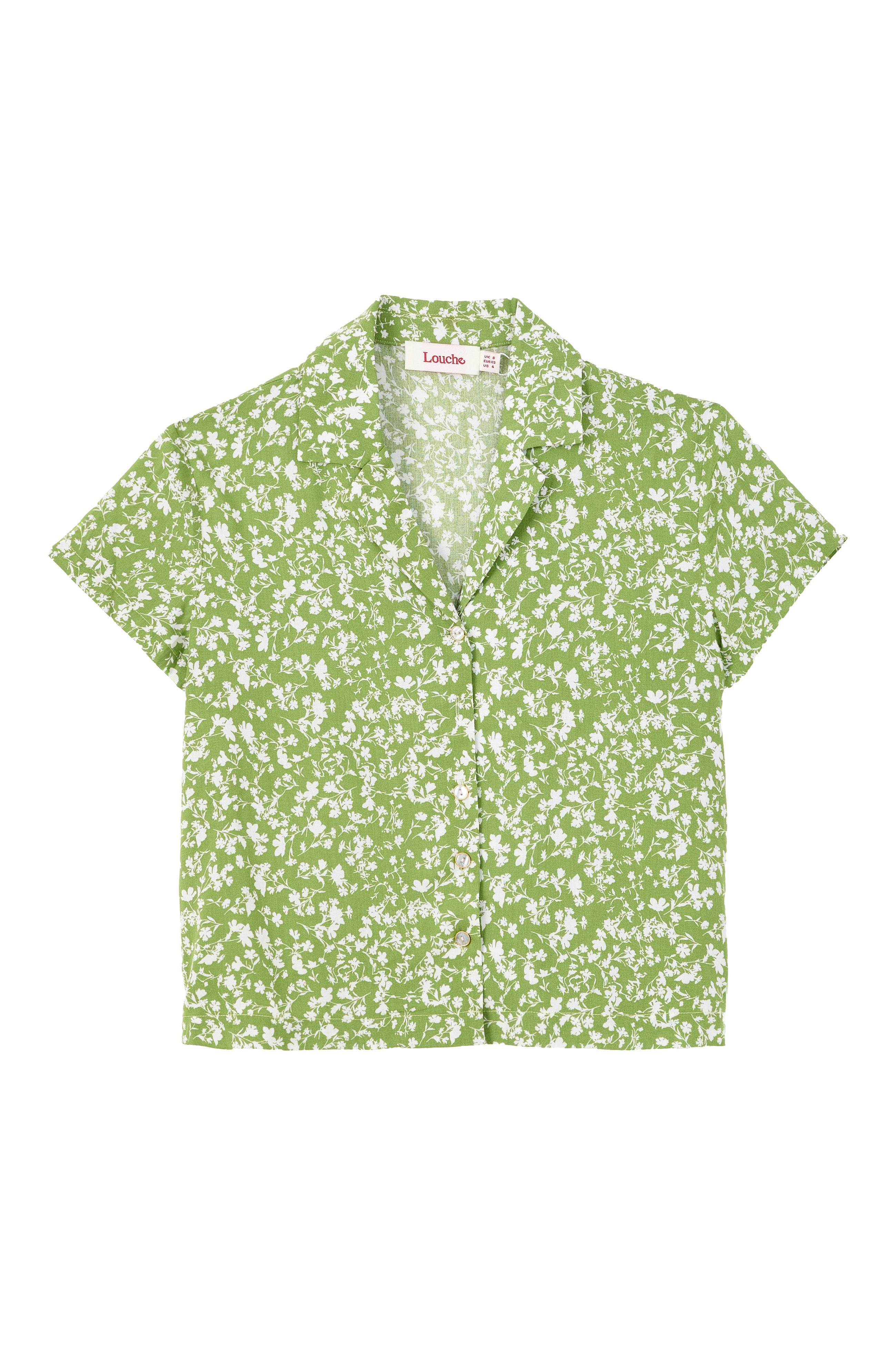 Marika Negative Floral Print Short Sleeve Shirt – Green