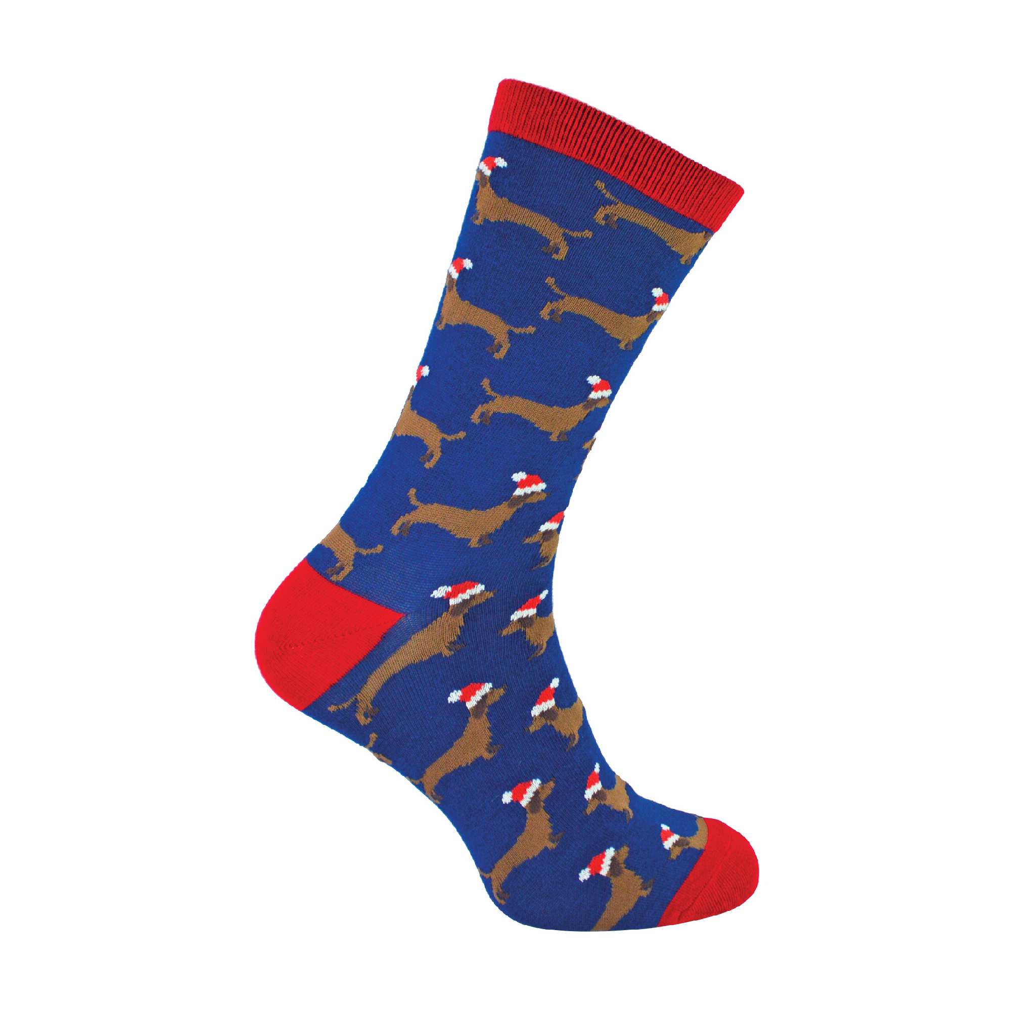 Pack Mens Christmas Sausage Dog Bamboo Socks – – Santa Dog Navy