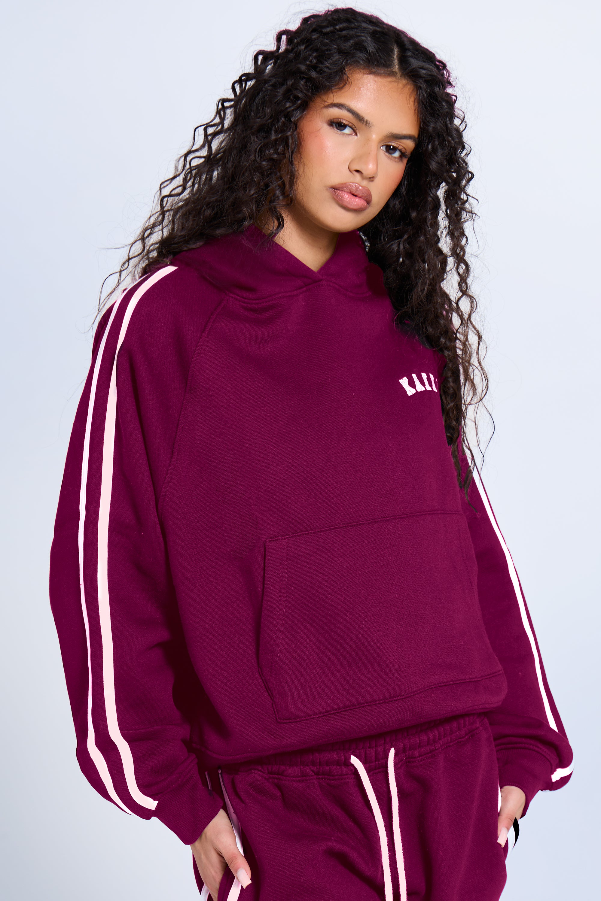 Kaiia Sport Side Stripe Oversized Hoodie Dark Cherry & Pink Kaiia Sport Side Stripe Oversized Hoodie Dark Cherry & Pink