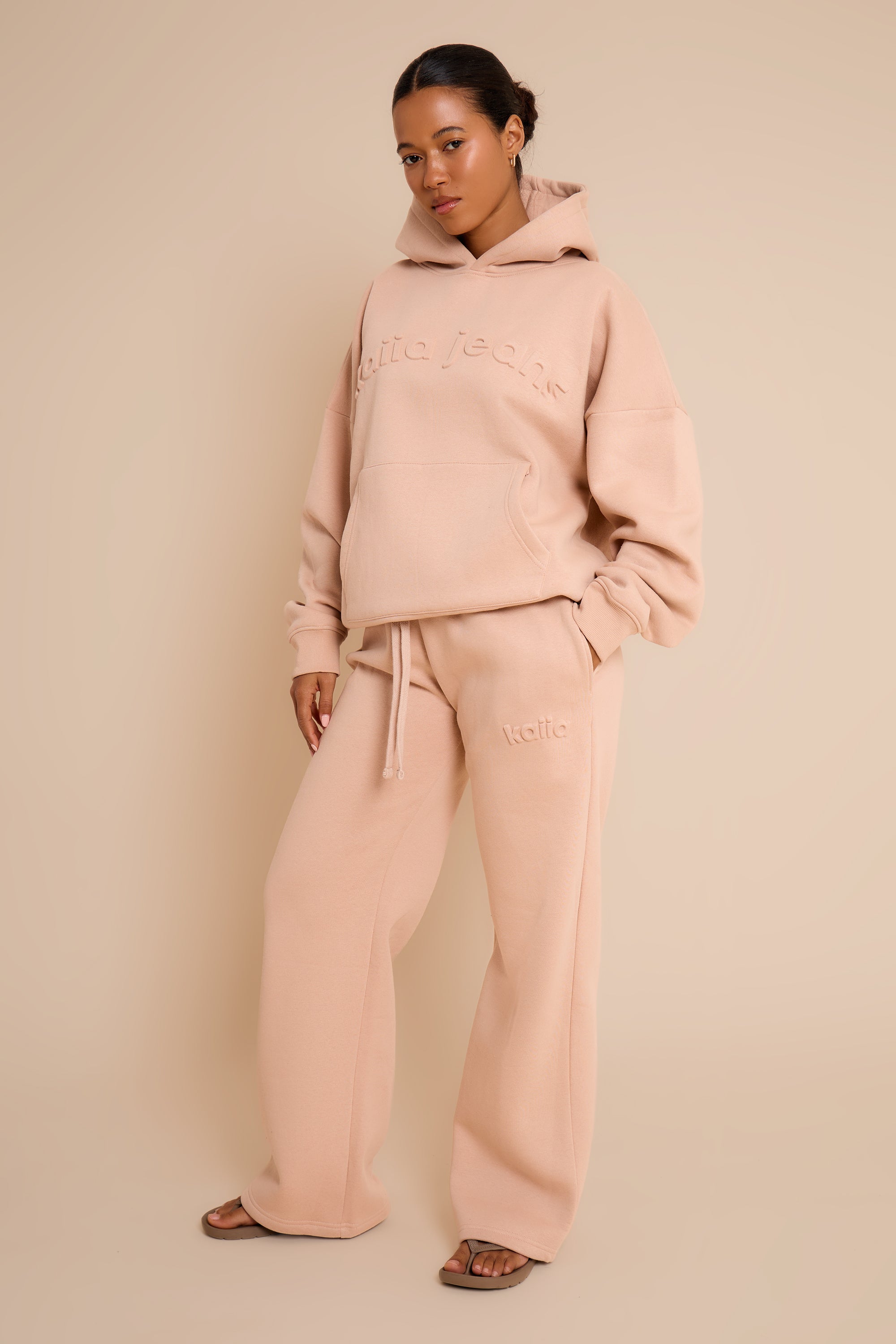 Kaiia Jeans Embossed Wide Leg Joggers Clay Pink