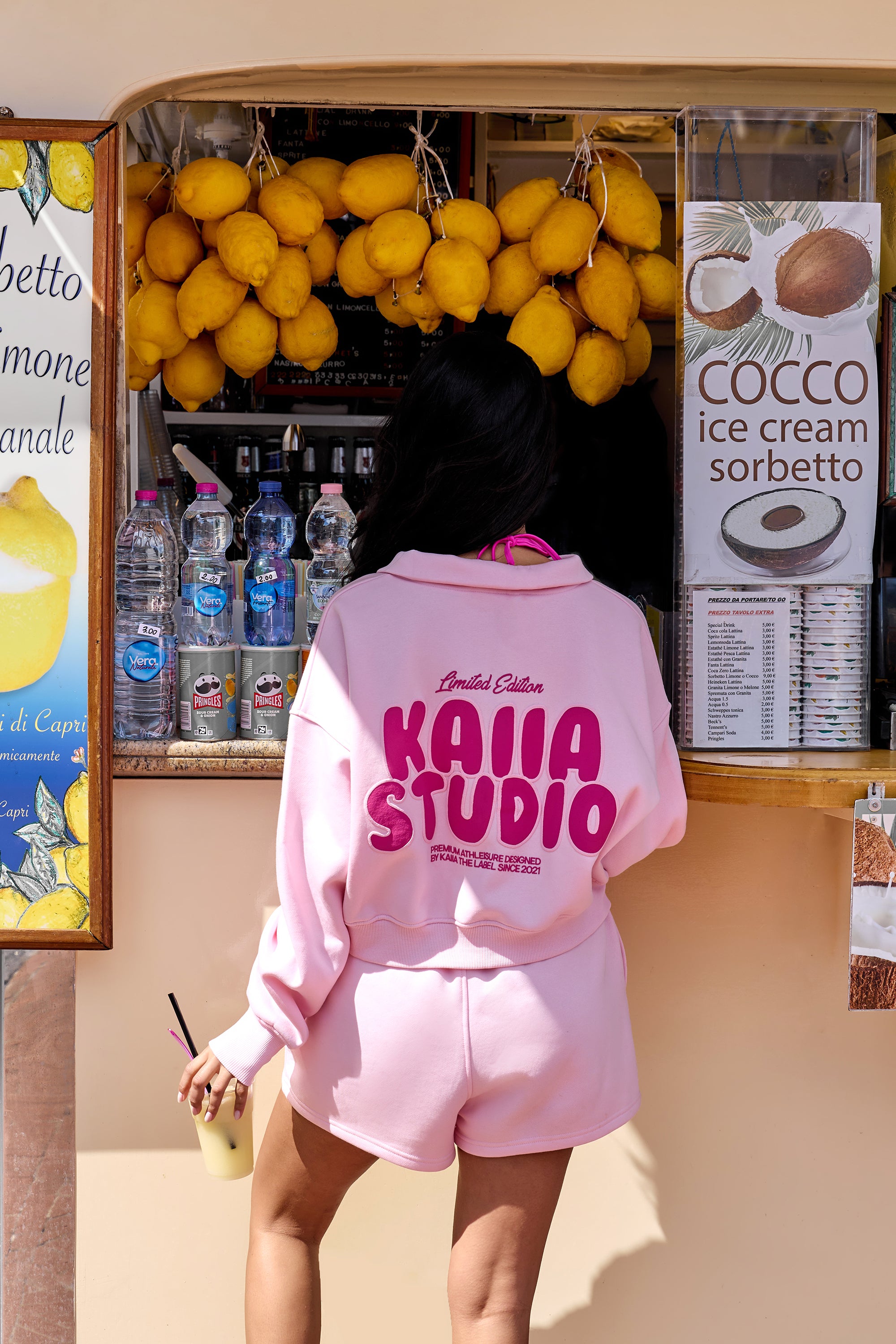 Kaiia Studio Bubble Graphic Quarter Zip Sweatshirt Baby Pink & Hot Pink