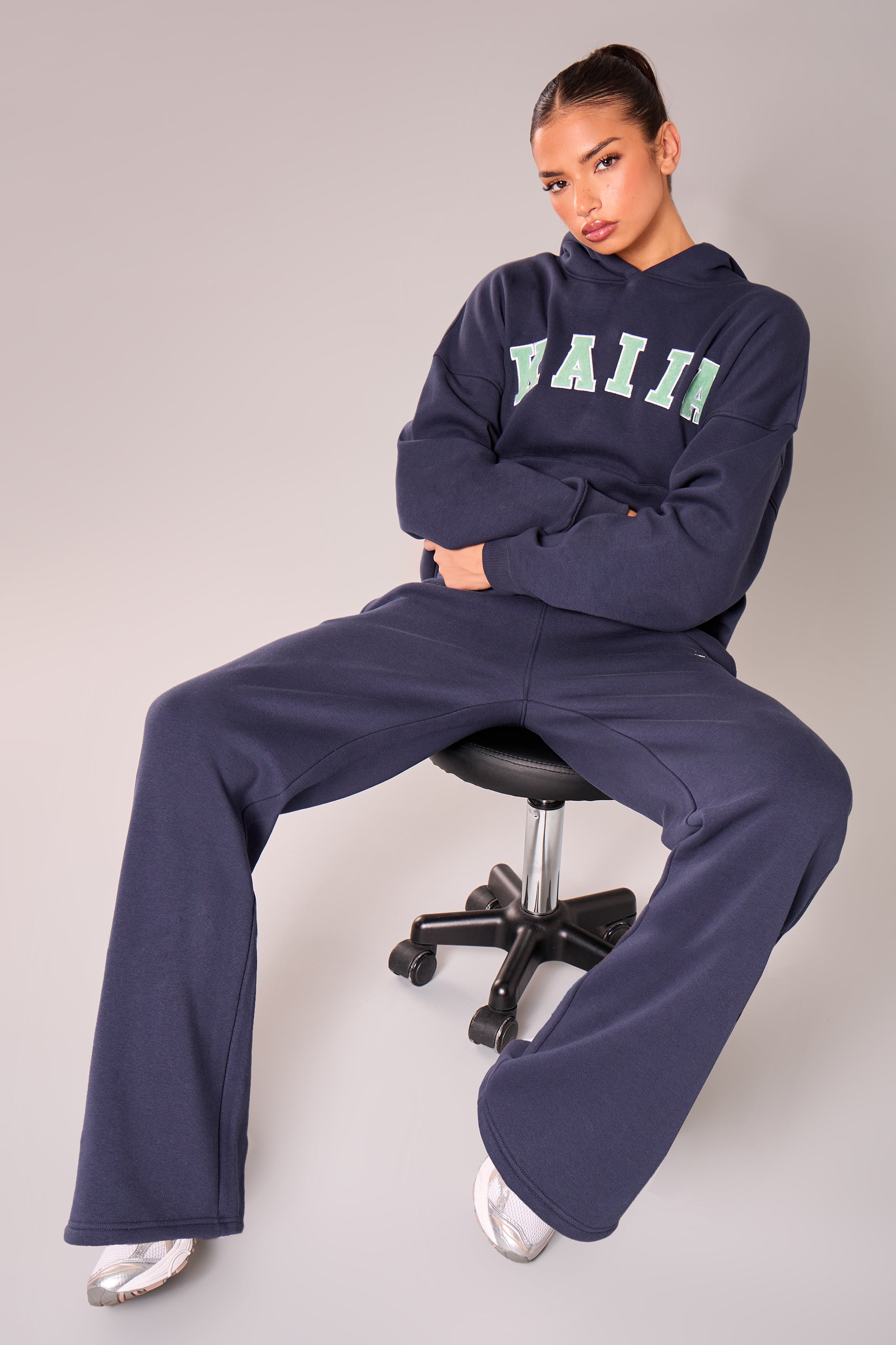 Kaiia Slogan Wide Leg Joggers Navy & Jade Green Kaiia Slogan Wide Leg Joggers Navy & Jade Green
