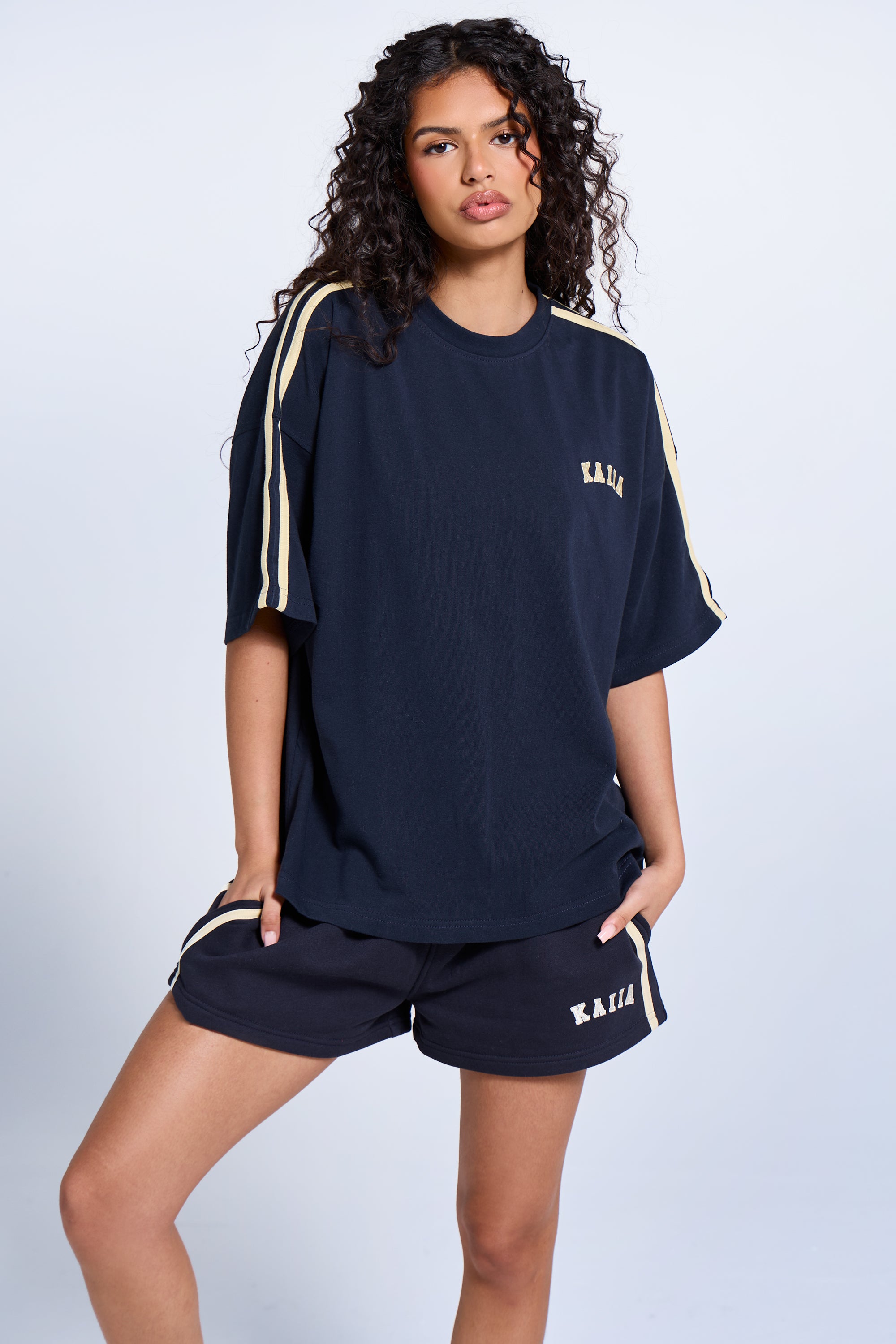 Kaiia Side Stripe Oversized shirt Ink Blue & Lemon Kaiia Side Stripe Oversized shirt Ink Blue & Lemon