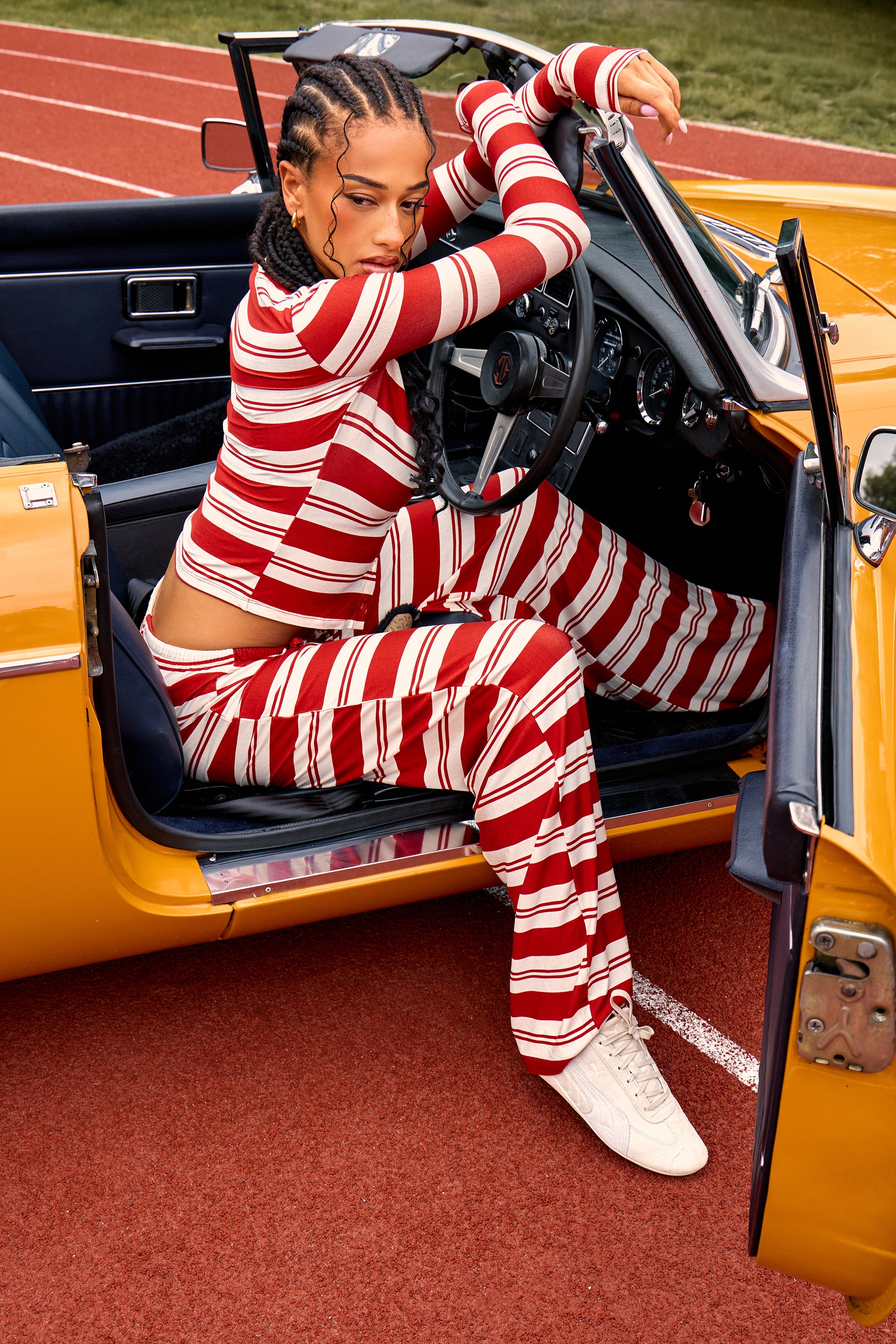 Kaiia Striped Wide Leg Trousers Red & White