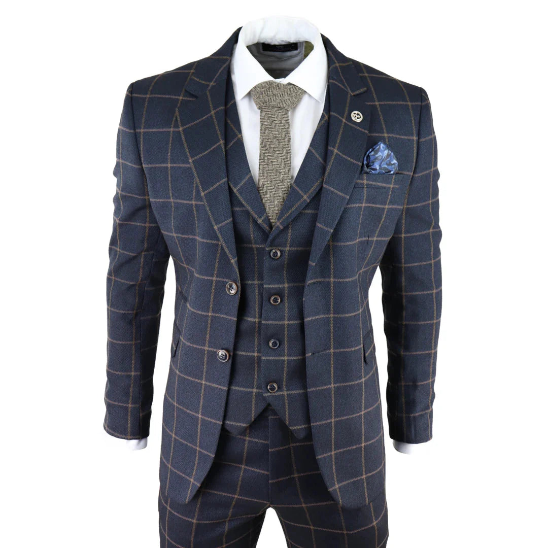 AK- – Men’s Blue Piece Suit Tan Check Classic Wedding Prom Peaky Tweed – ” Jacket ” Trousers AK- – Men’s Blue Piece Suit Tan Check Classic Wedding Prom Peaky Tweed – ” Jacket ” Trousers