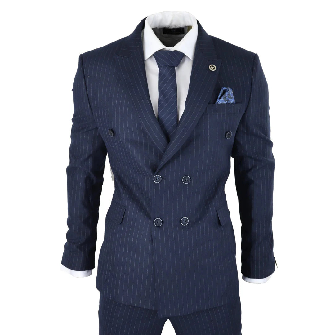 AK- – Men’s Double Breasted Suit Navy Pinstripe s Gangster Blinders Wedding – ” Jacket ” Trousers