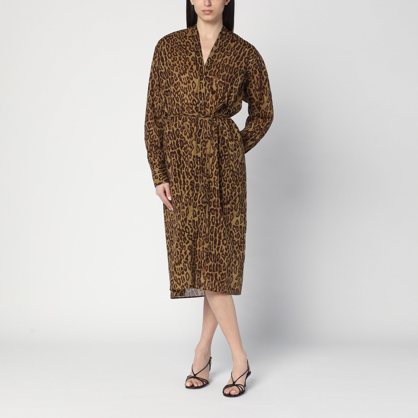 Leopard-print shirt dress in cotton voile Leopard-print shirt dress in cotton voile