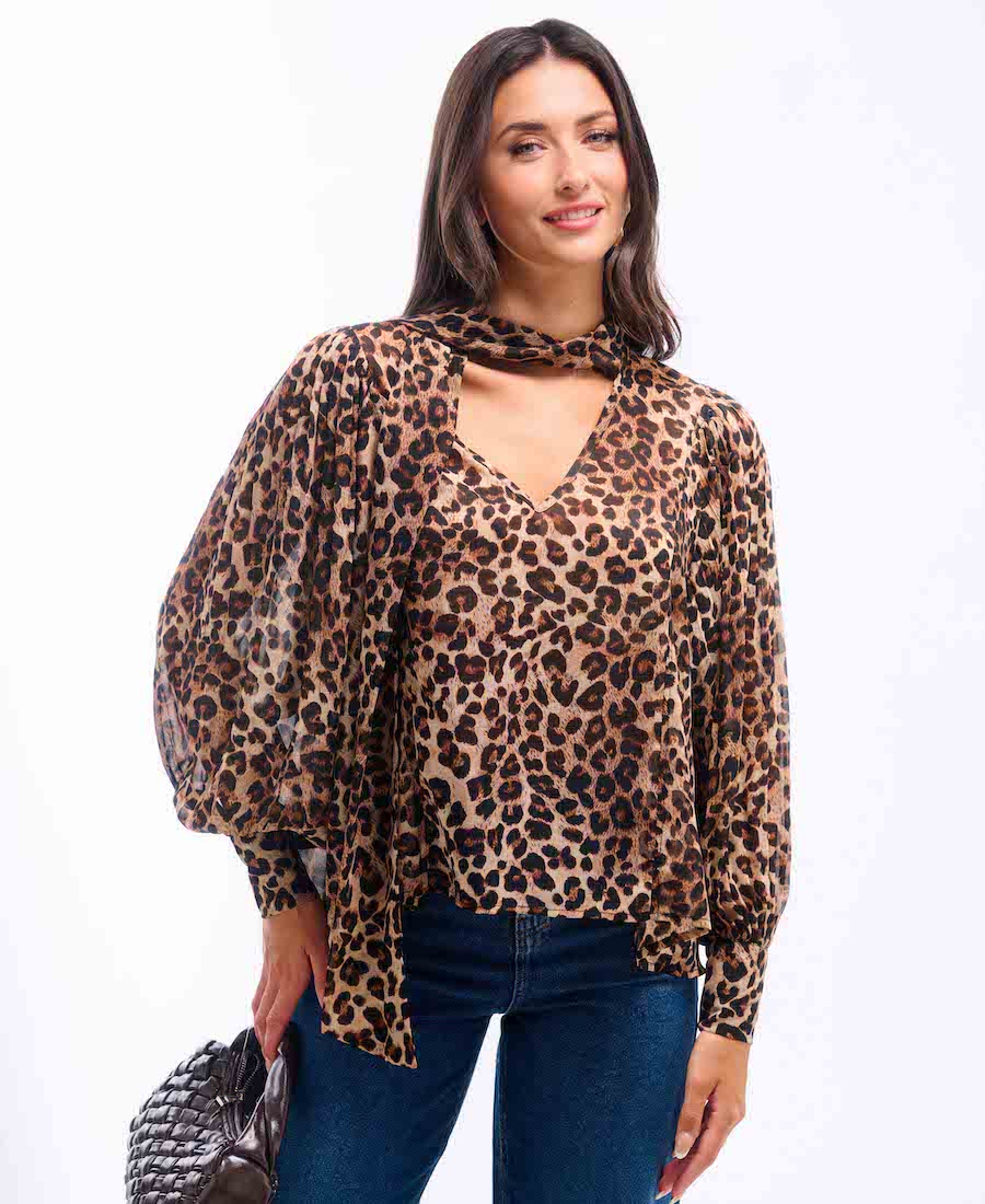 Leopard Printed Tie Neck Blouse Leopard Printed Tie Neck Blouse