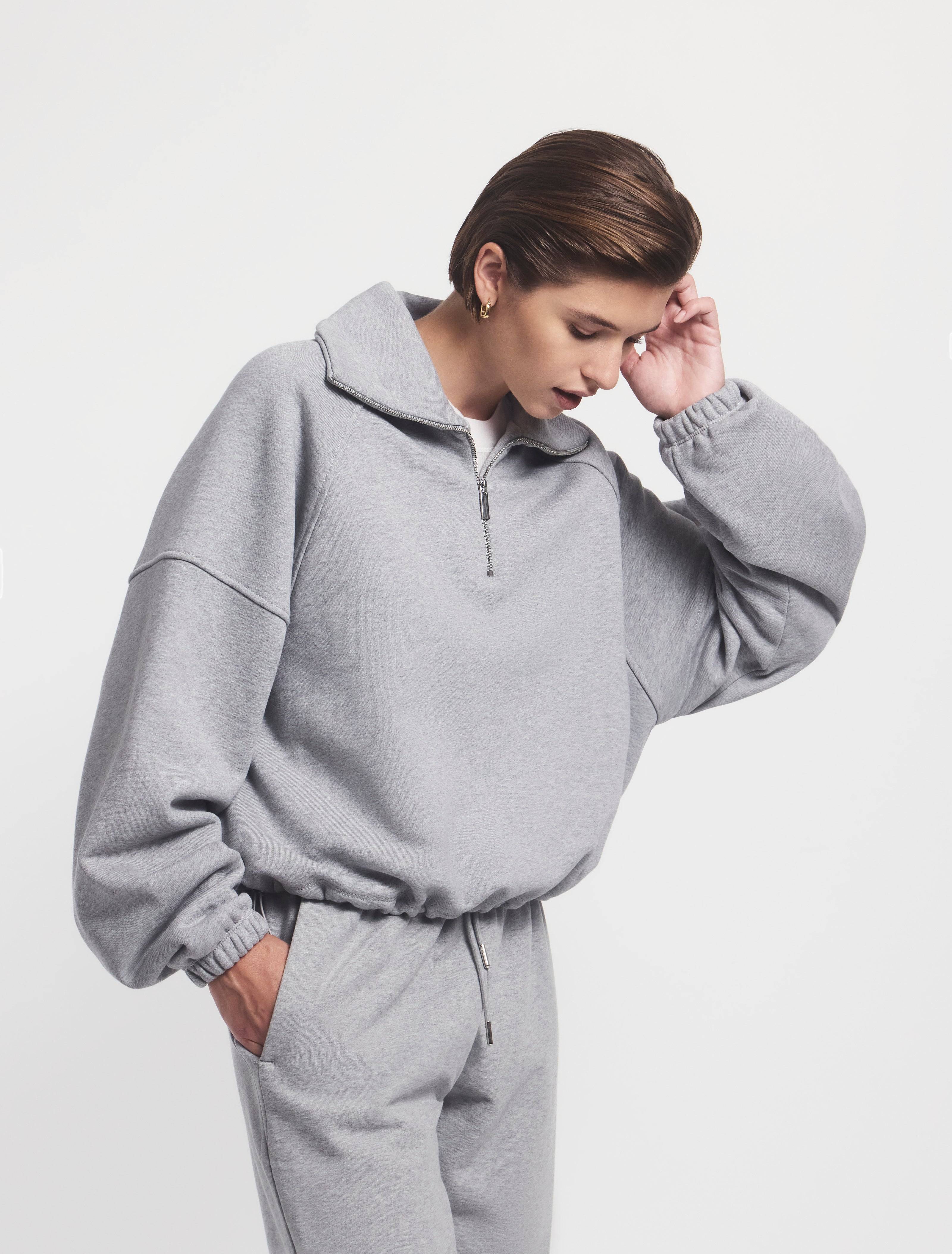 Classic Half Zip Sweatshirt in Grey Marl – Organic Cotton Ninety Percent