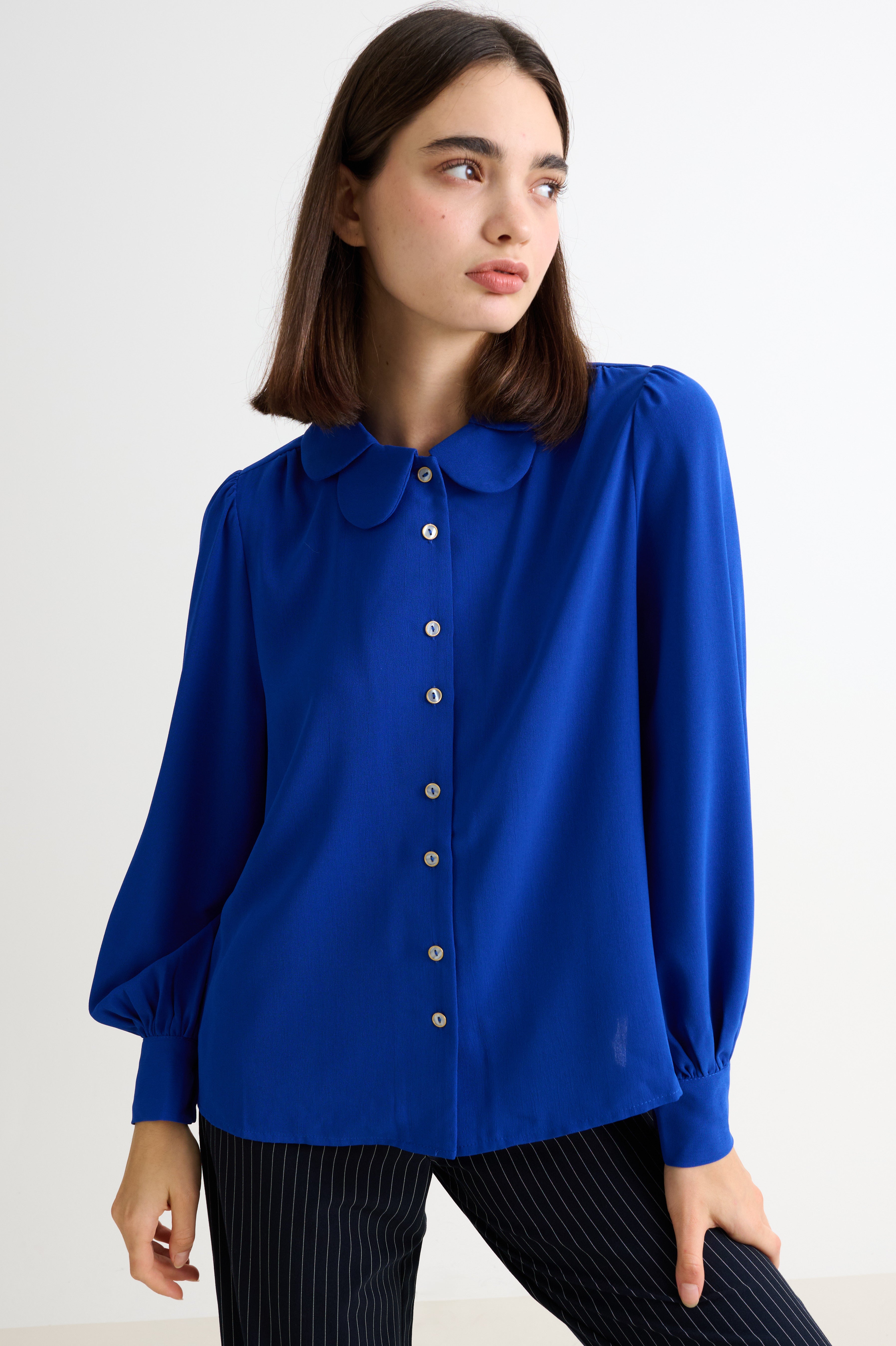 Octavia Crepe Petal Collar Shirt – Blue