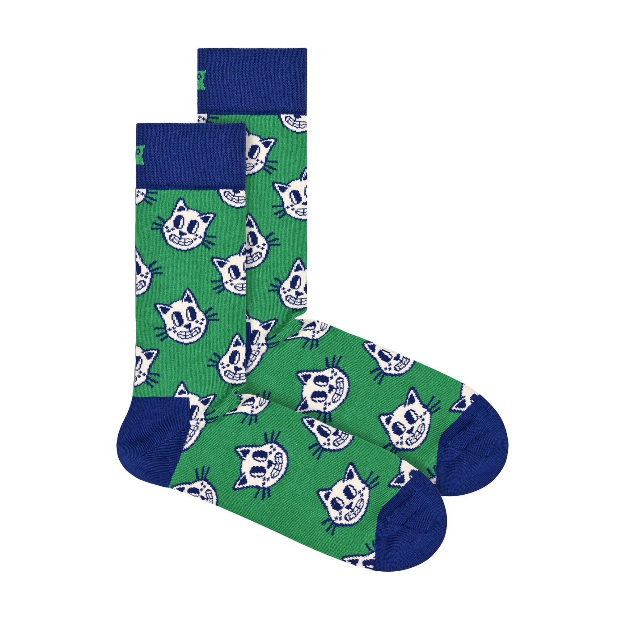 Pack Mens & Ladies Cotton Green Cat Design Socks – – Cat