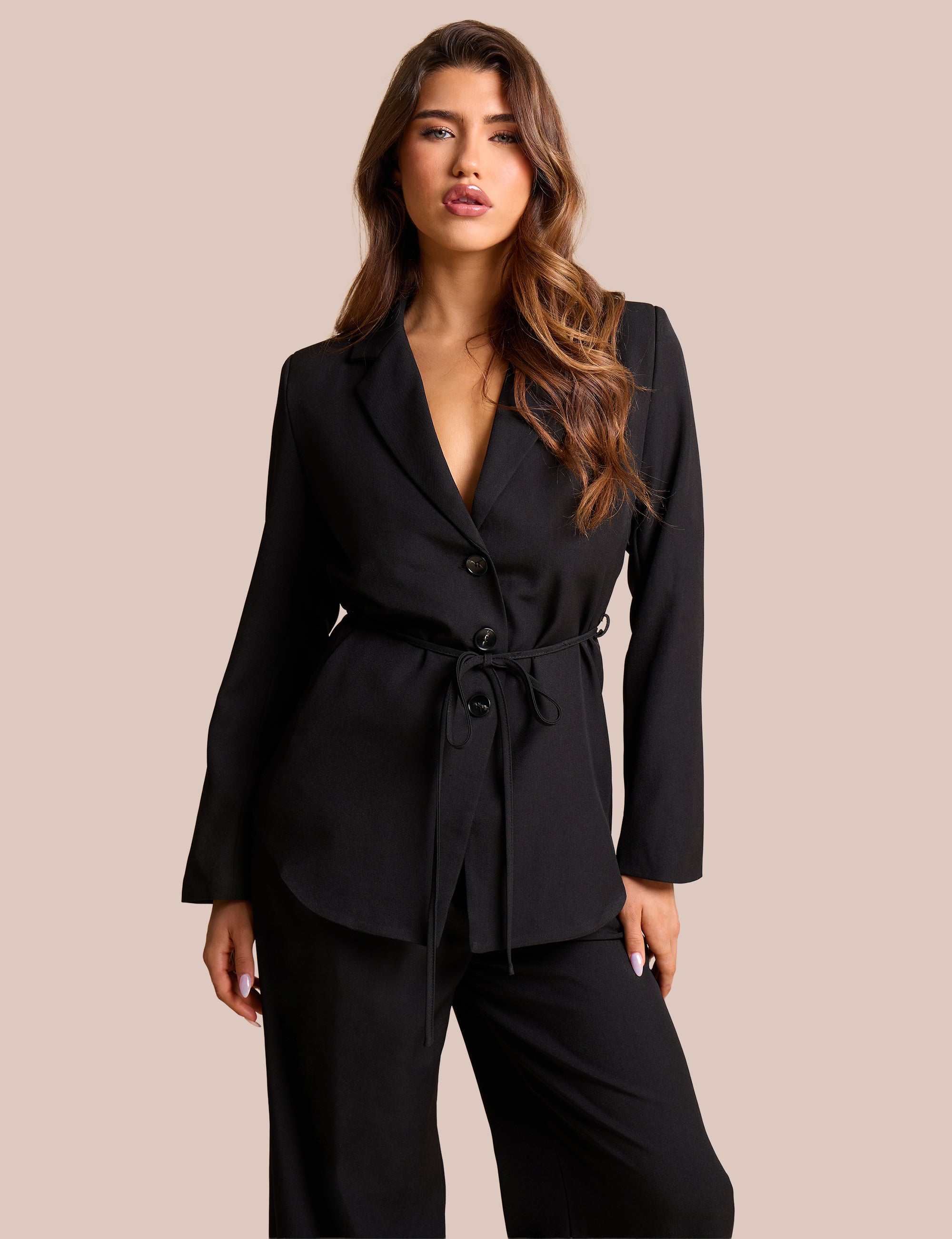 Tie Detail Single Breasted Blazer Black Tie Detail Single Breasted Blazer Black