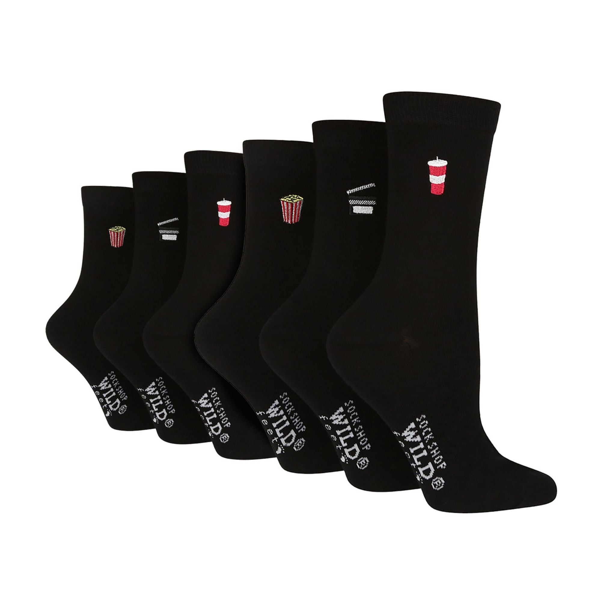 Pairs Ladies Multipack Black Novelty Socks: Embroidered Crew Cotton Socks – – Movies Pairs Ladies Multipack Black Novelty Socks: Embroidered Crew Cotton Socks – – Movies